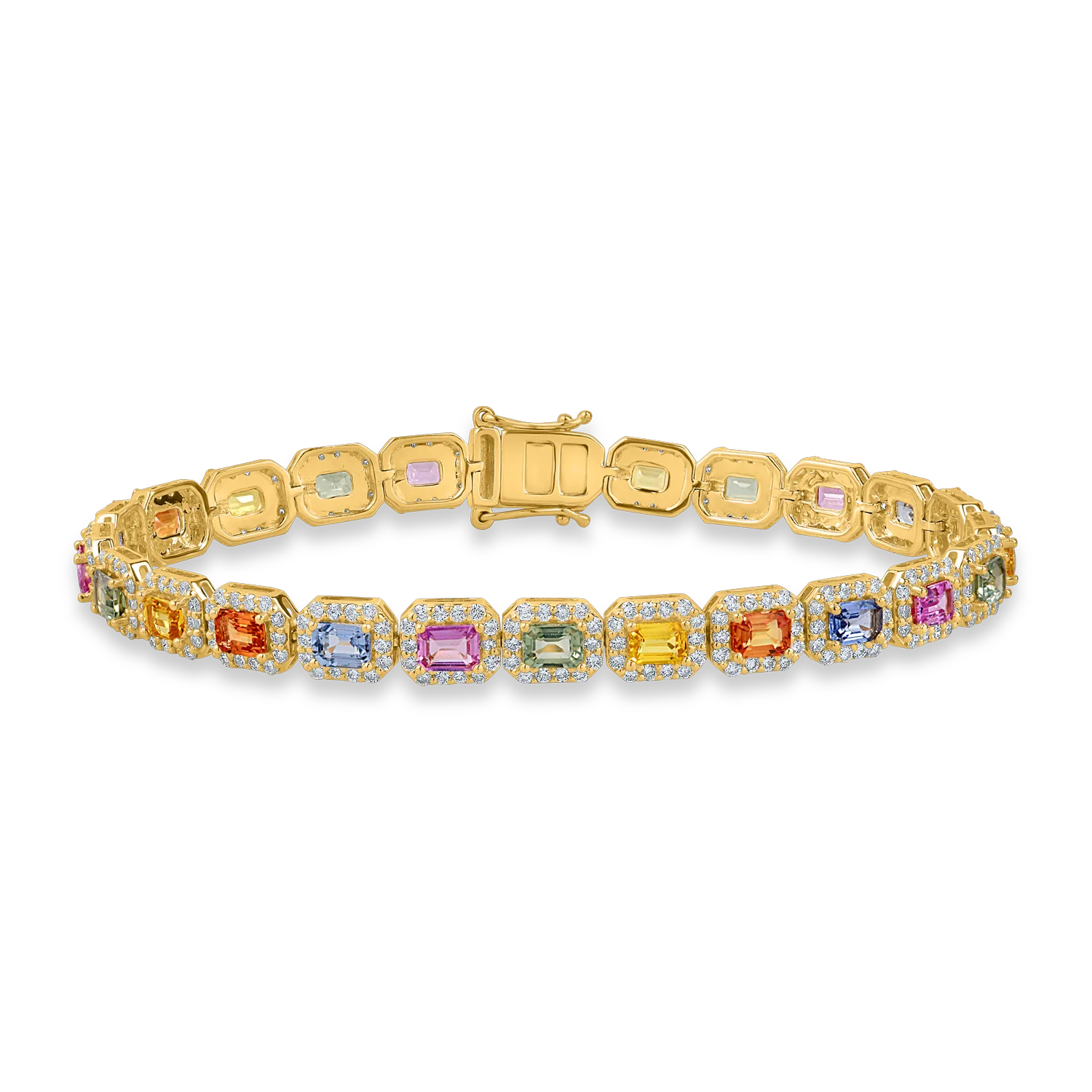 Yellow gold bracelet with 5.7ct multicolored sapphires and 2.4ct diamonds