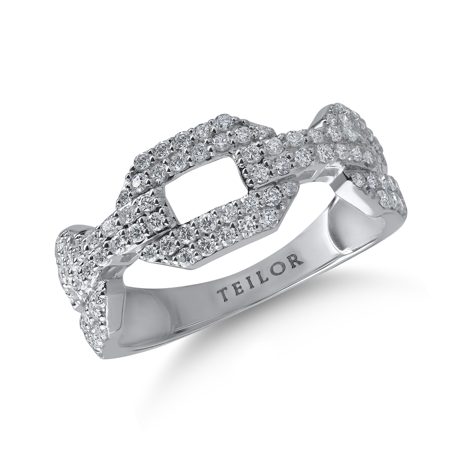 Inel geometric din aur alb cu diamante microsetting de 0.5ct