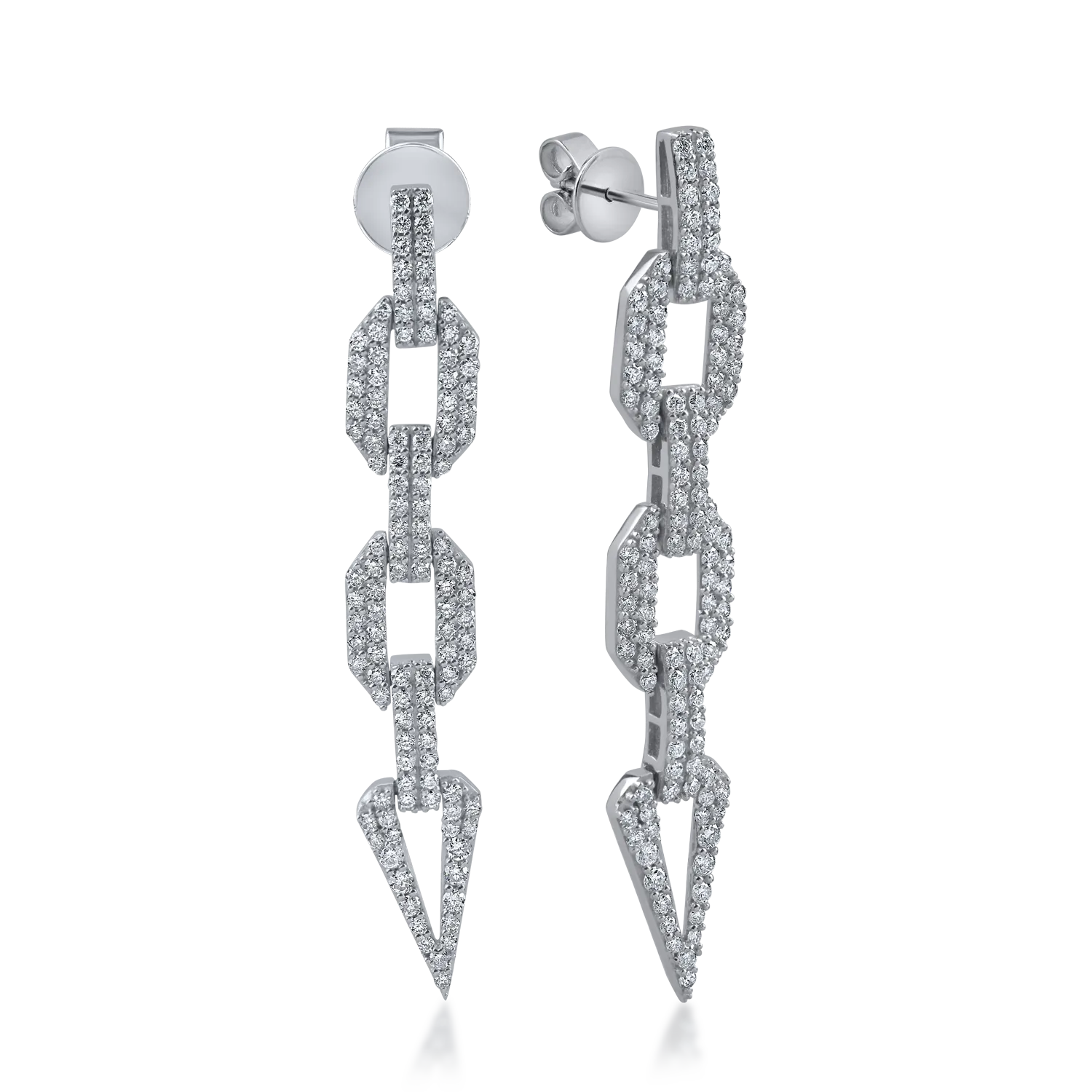 White gold long geometric earrings with 1.4ct diamonds