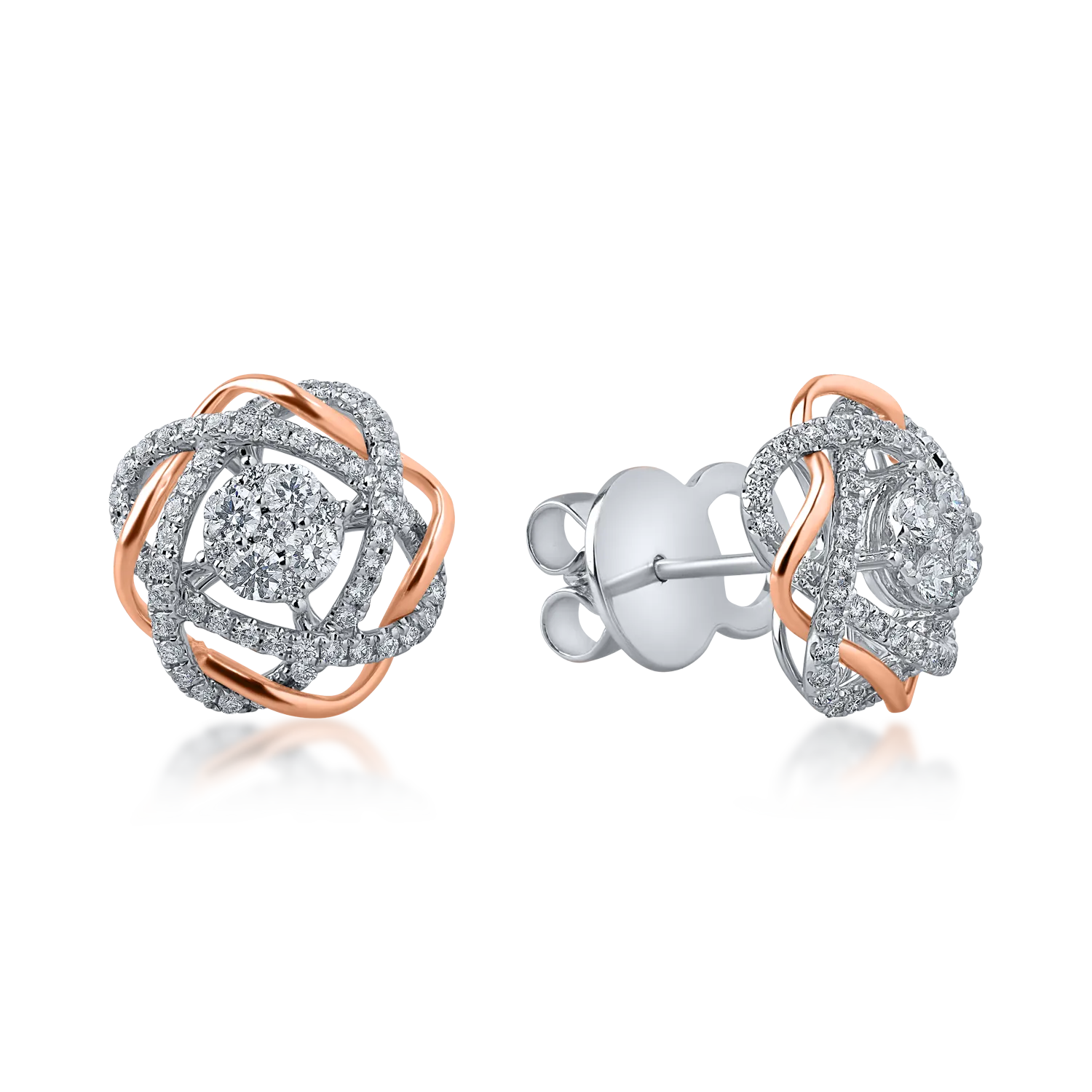 Cercei din aur alb-roz cu diamante de 0.8ct