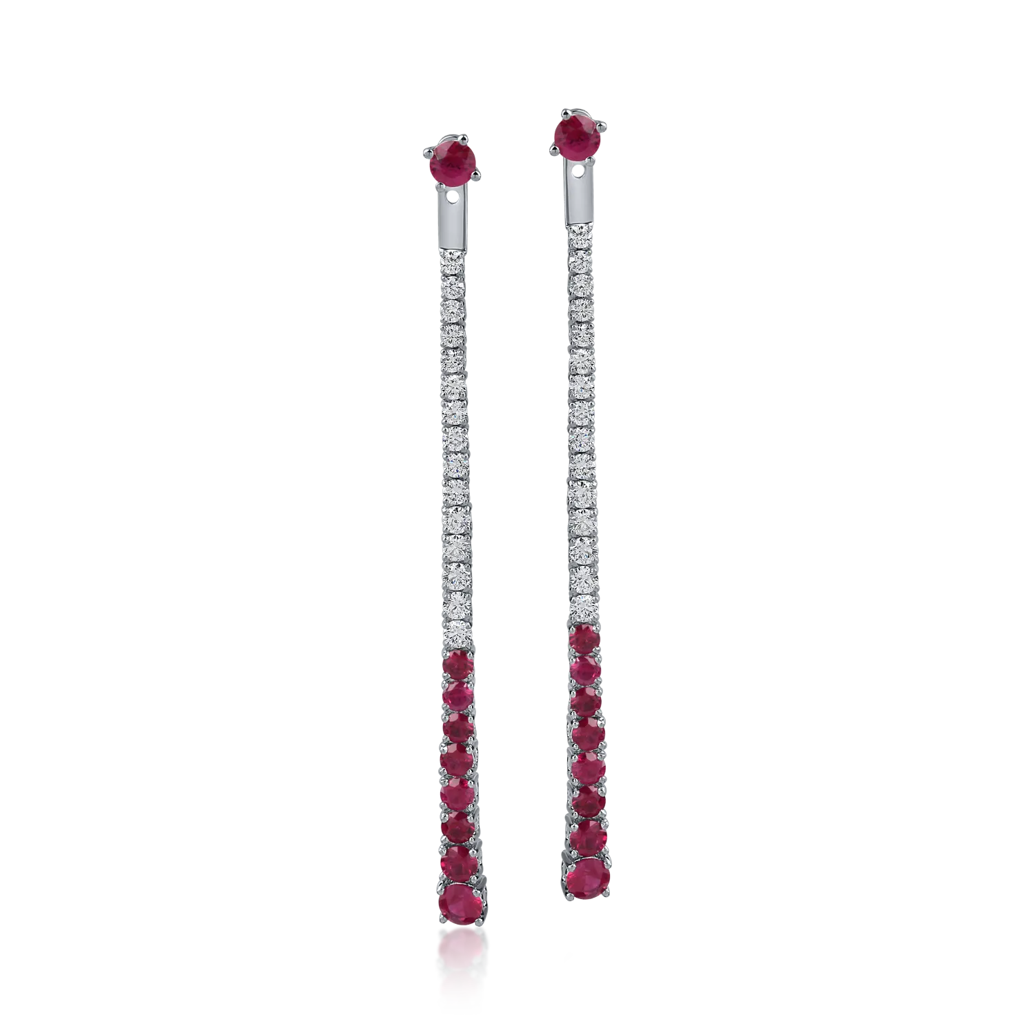 White gold long earrings with 1.4ct rubies and 0.7ct diamonds