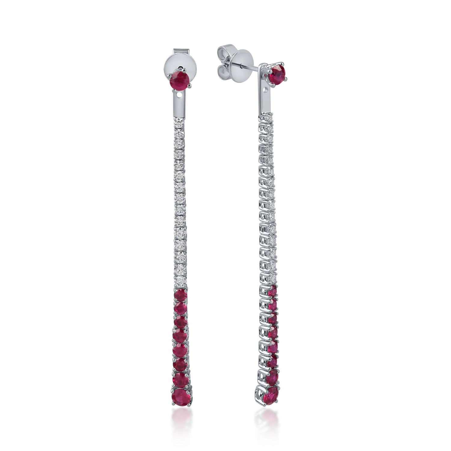 White gold long earrings with 1.4ct rubies and 0.7ct diamonds