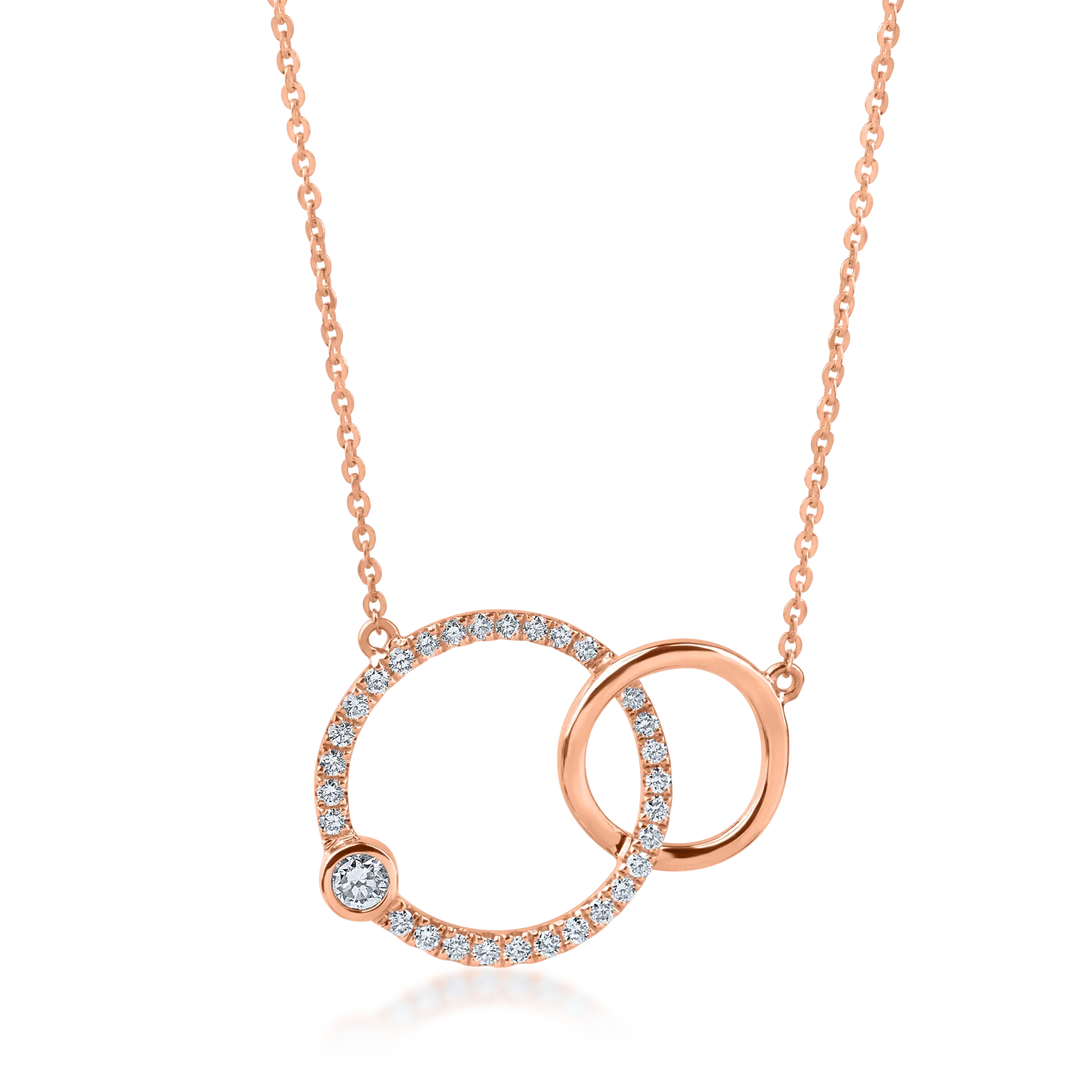 Rose gold circle pendants necklace with 0.2ct diamonds