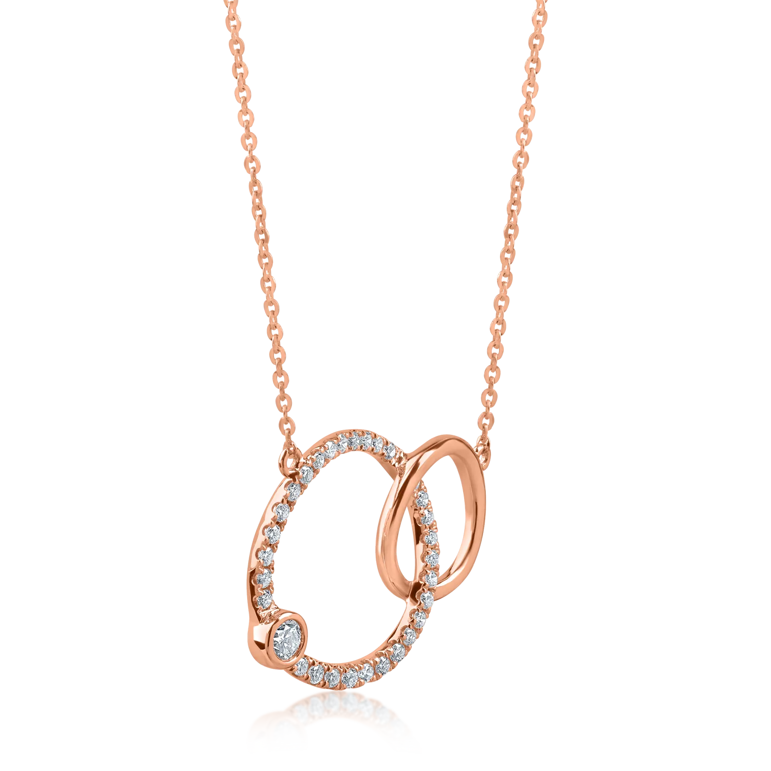 Rose gold circle pendants necklace with 0.2ct diamonds