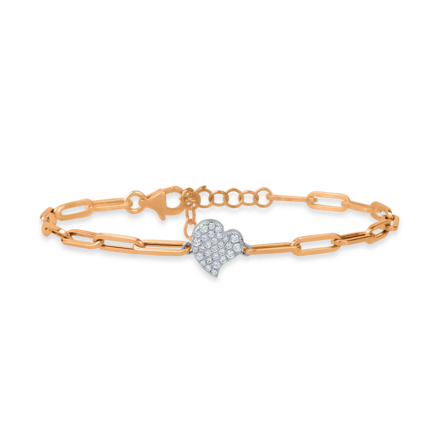 Rose gold link chain heart bracelet with 0.1ct diamonds