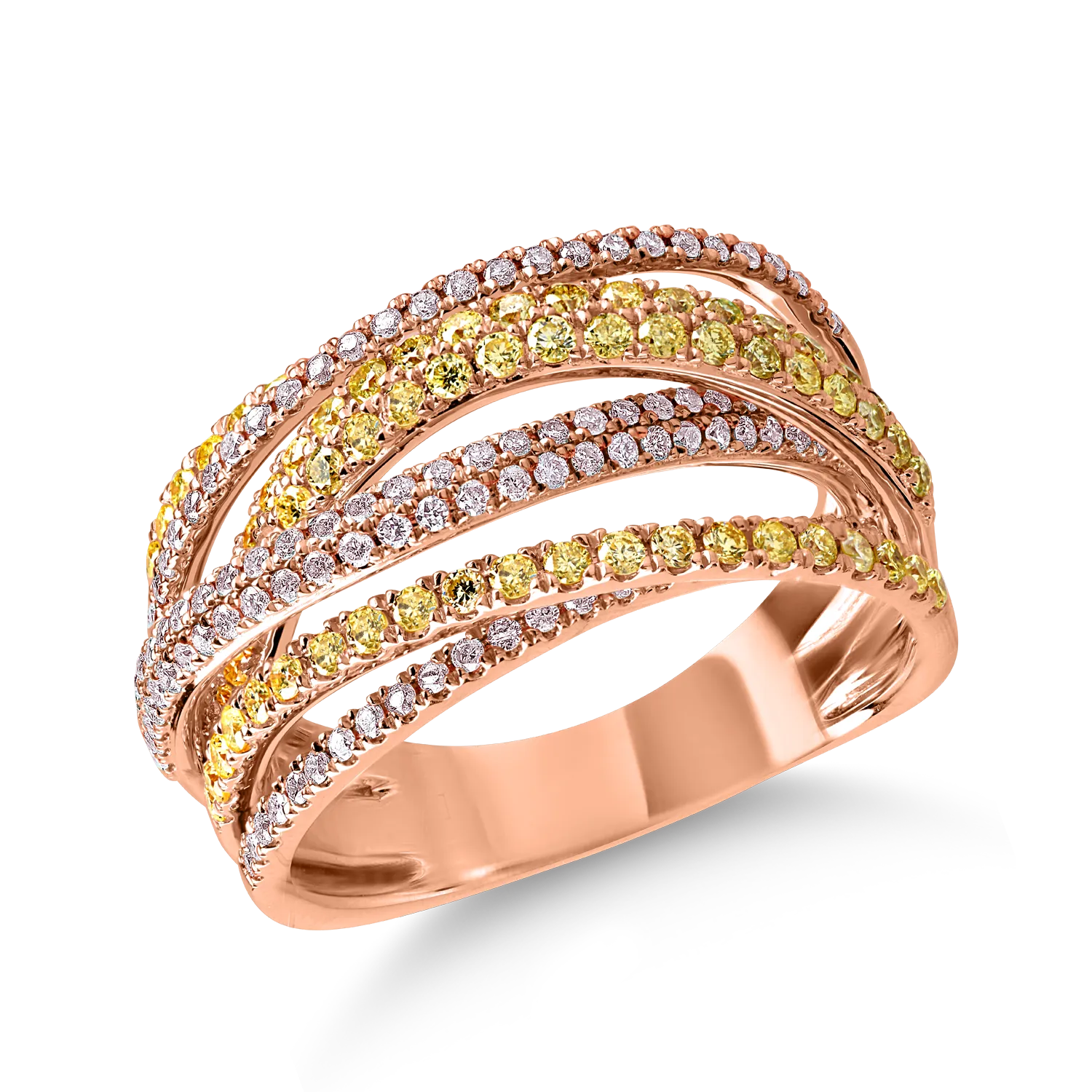 Rose gold ring with 1.15 ct pink and yellow diamonds