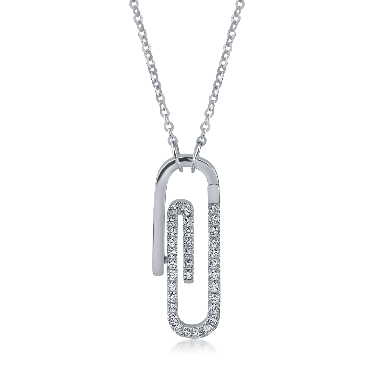 White gold clip pendant necklace with 0.1ct diamonds