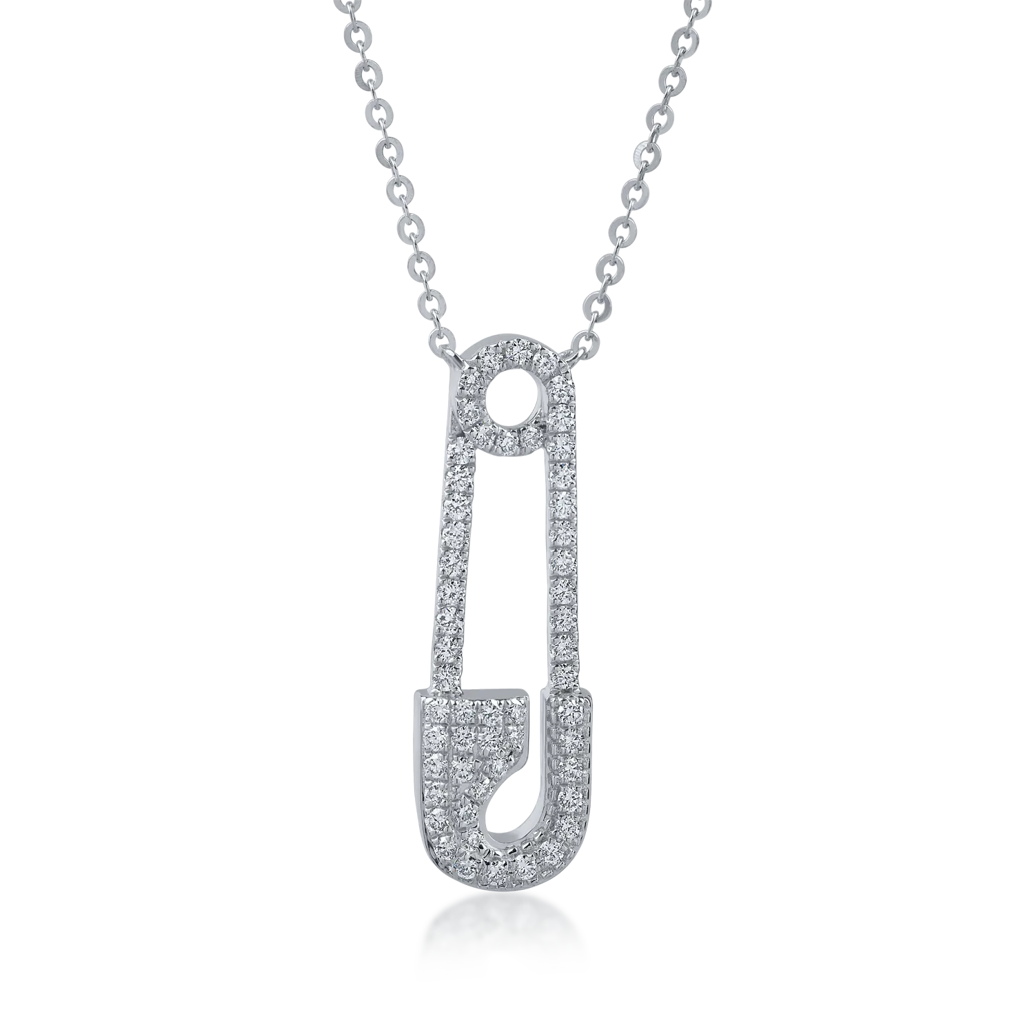 Teilor Lant cu pandantiv agrafa din aur alb cu diamante de 0.2ct