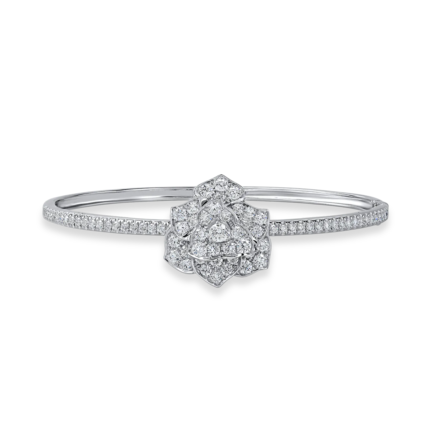 Teilor Bratara fixa cu floare din aur alb si diamante de 2.1ct