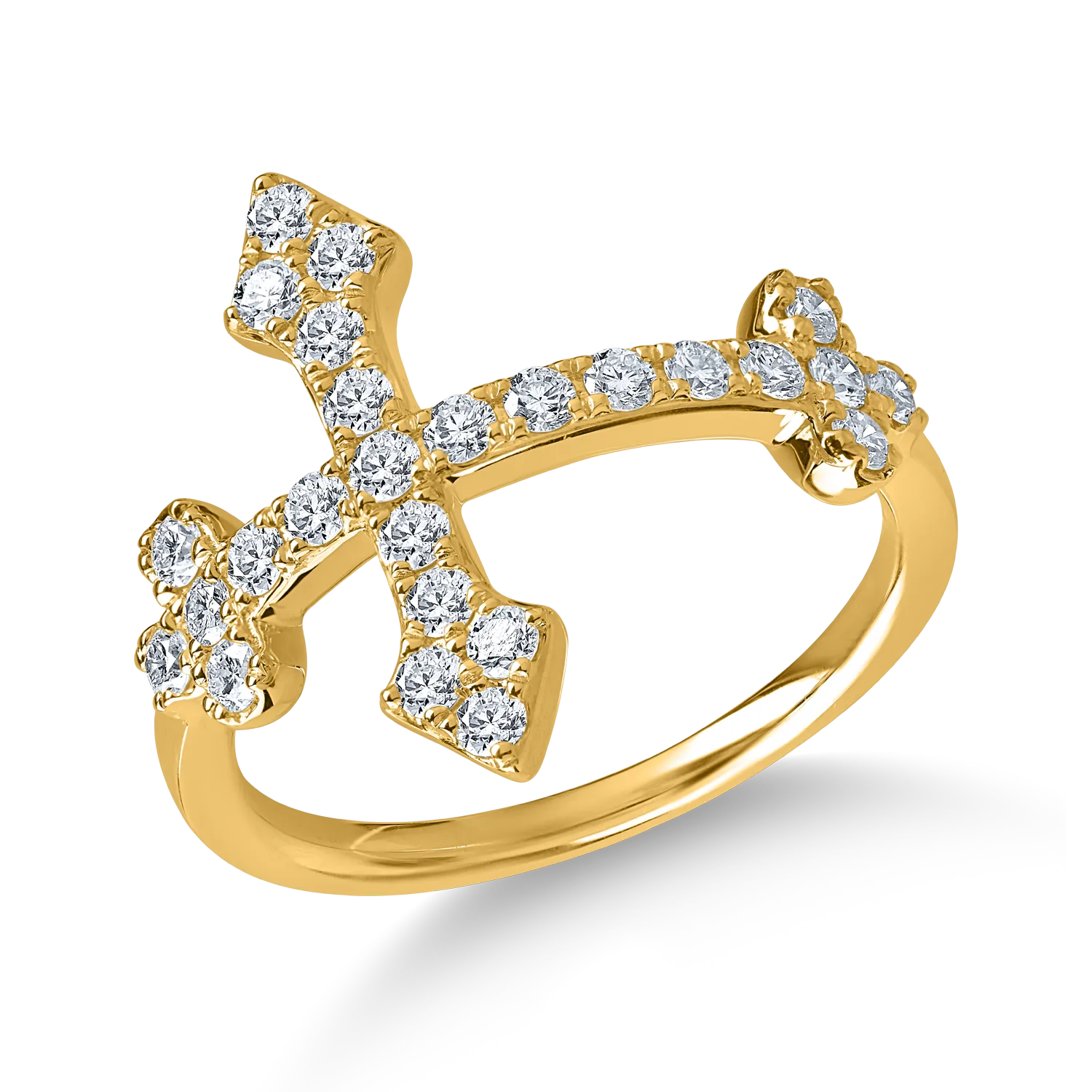 Yellow gold cross ring with 0.5ct diamonds