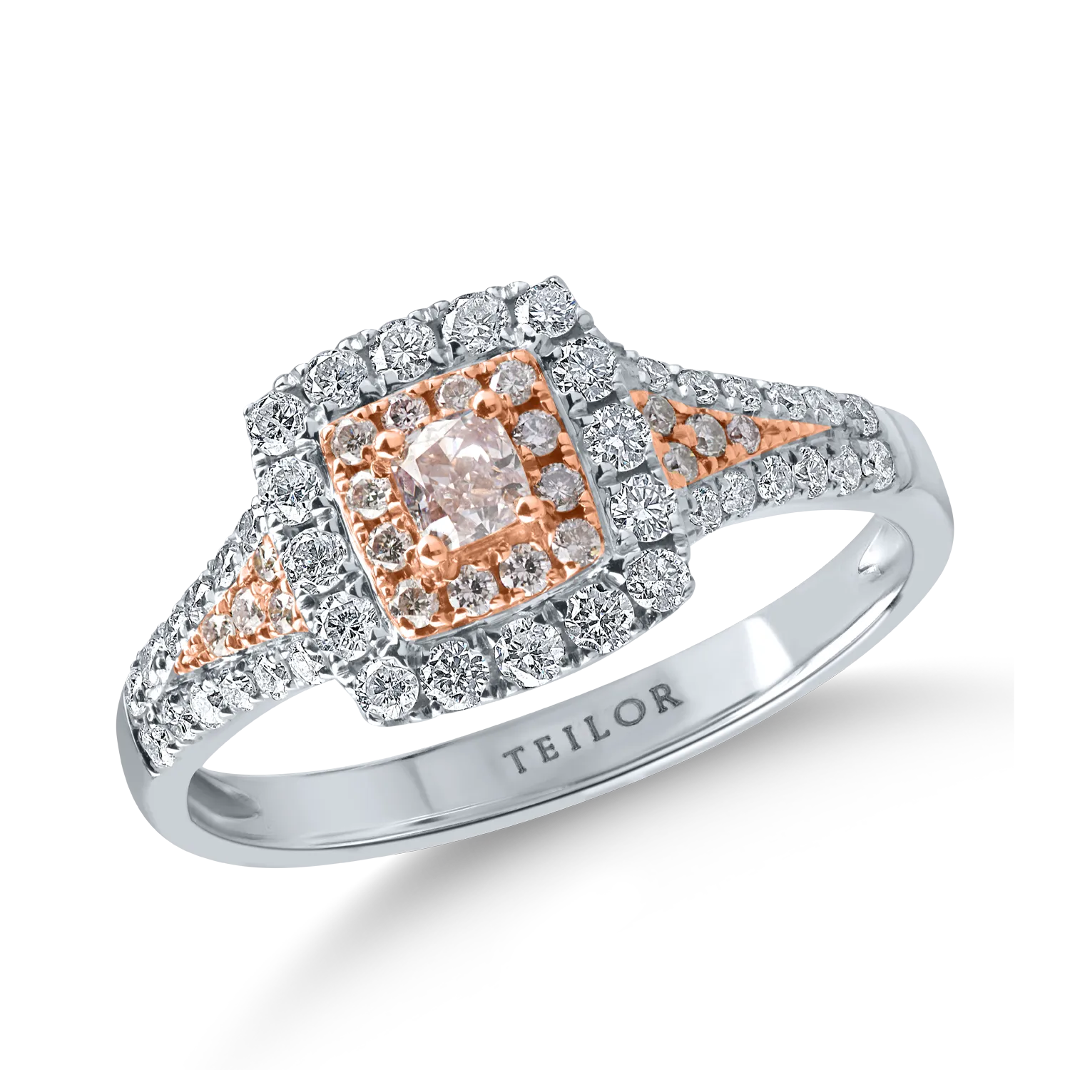 White-rose gold ring with 0.69ct pink and clear diamonds