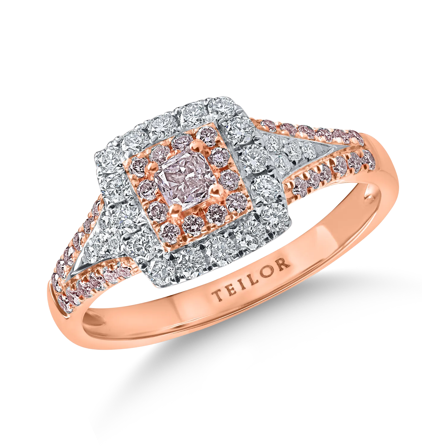 Inel din aur alb-roz cu diamante roz si incolore de 0.69ct
