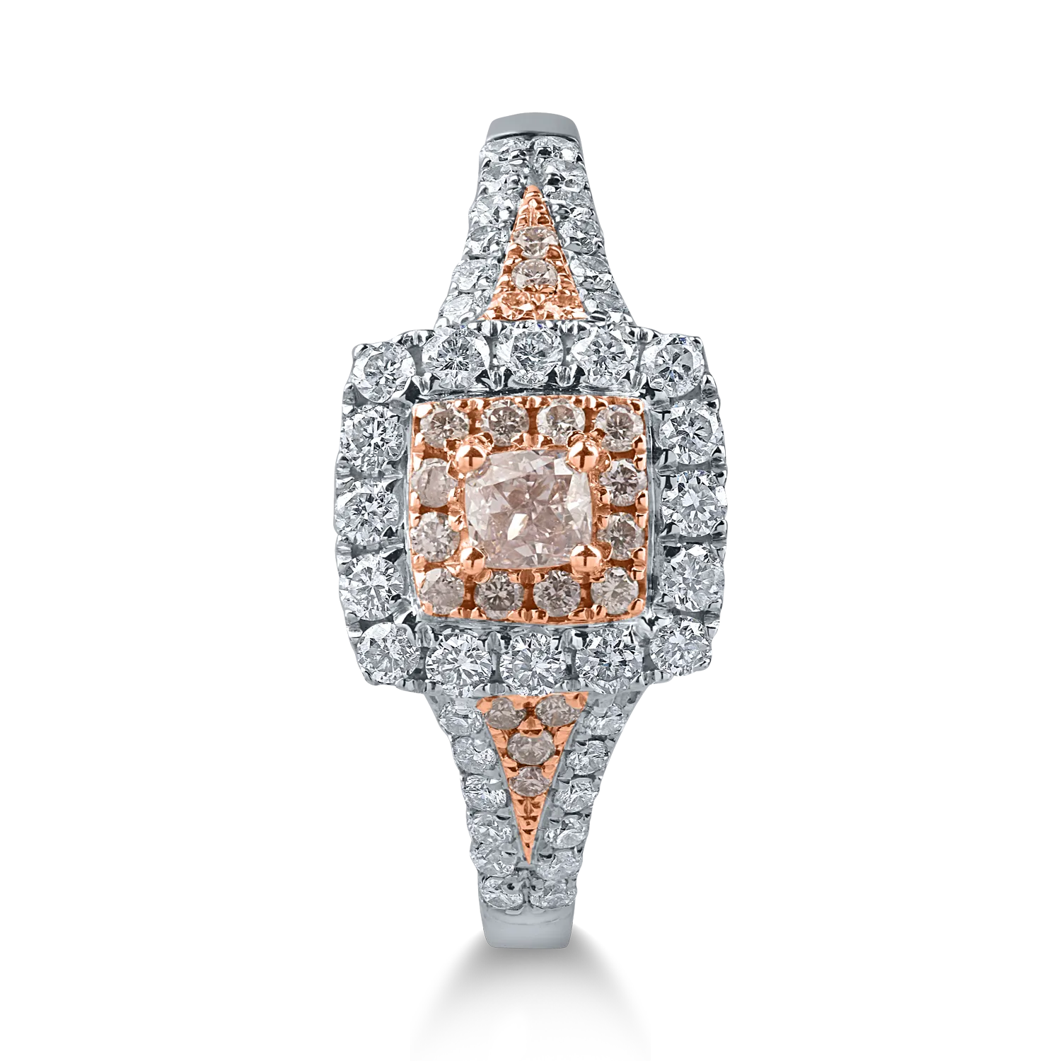 White-rose gold ring with 0.69ct pink and clear diamonds