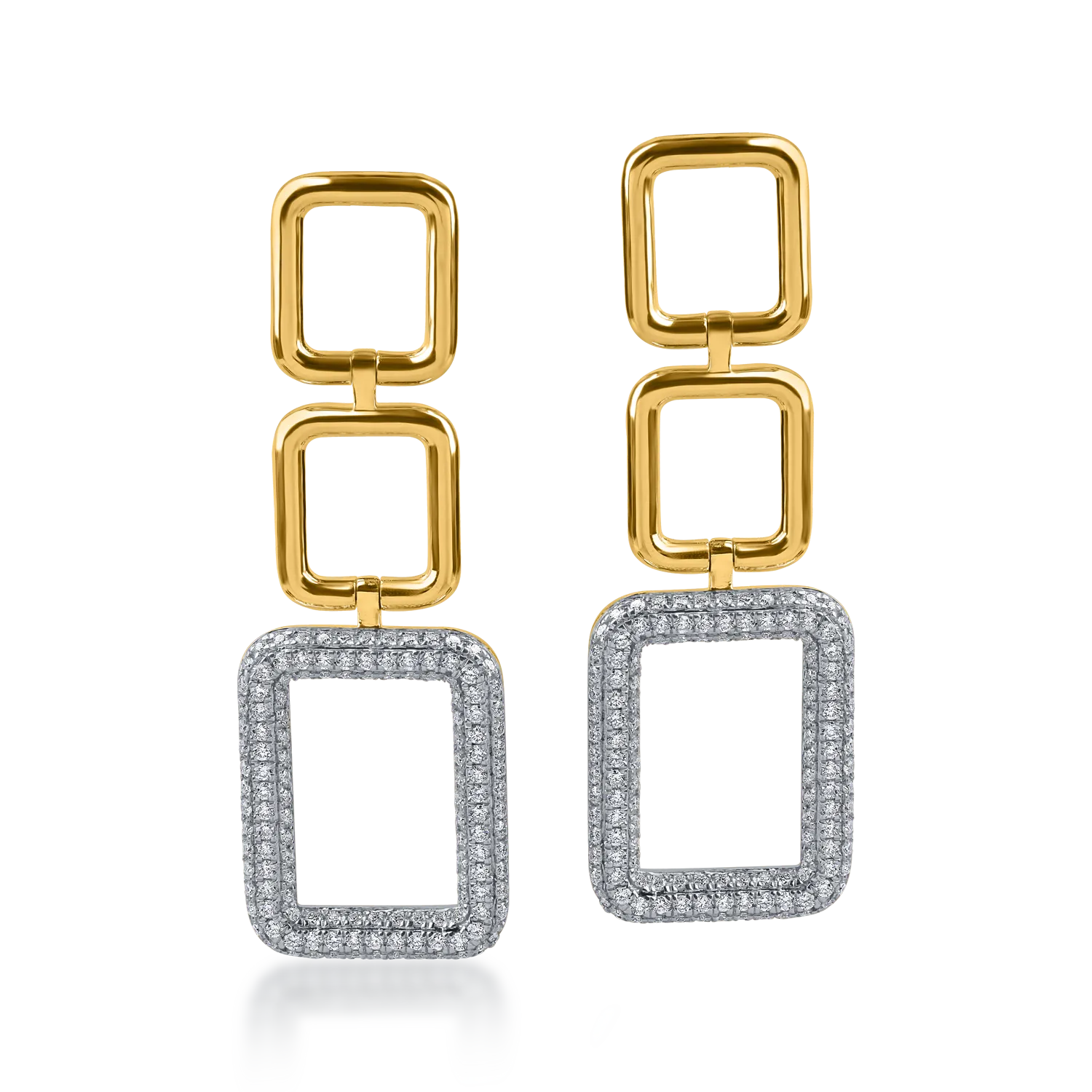 White-yellow gold long geometric earrings with 1.3ct diamonds