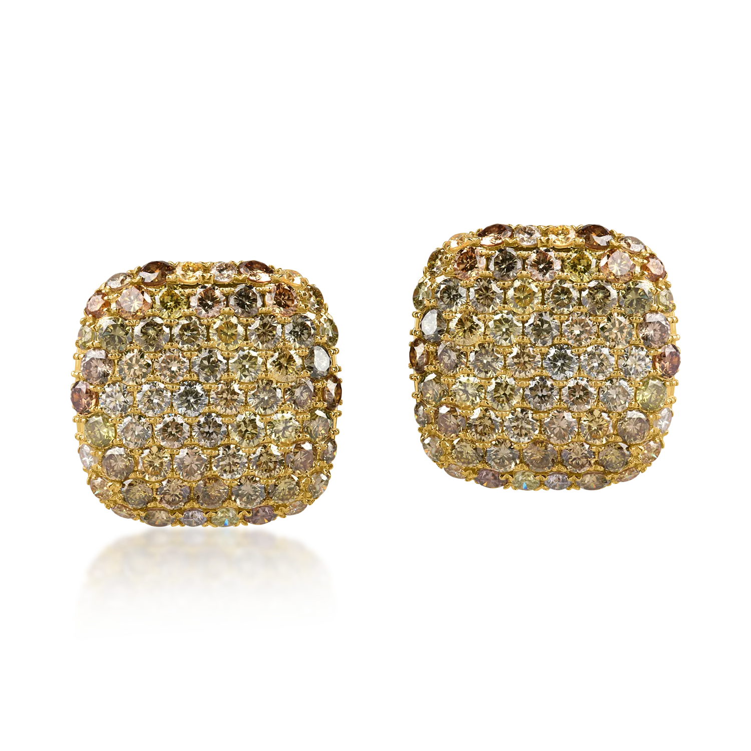 Yellow gold earrings with 4ct multicolored diamonds