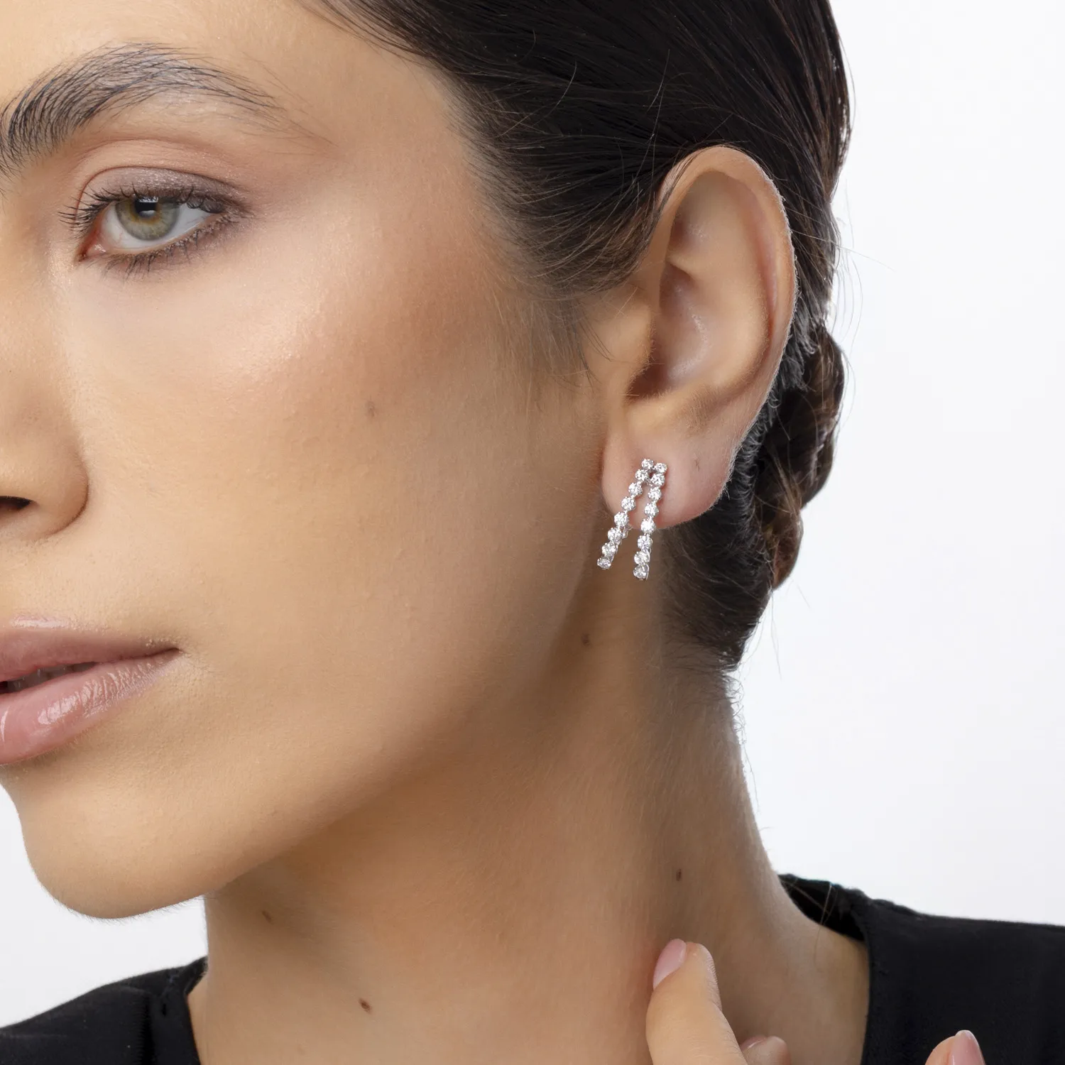 Fehérarany dupla fülbevaló 1.2ct gyémántokkal