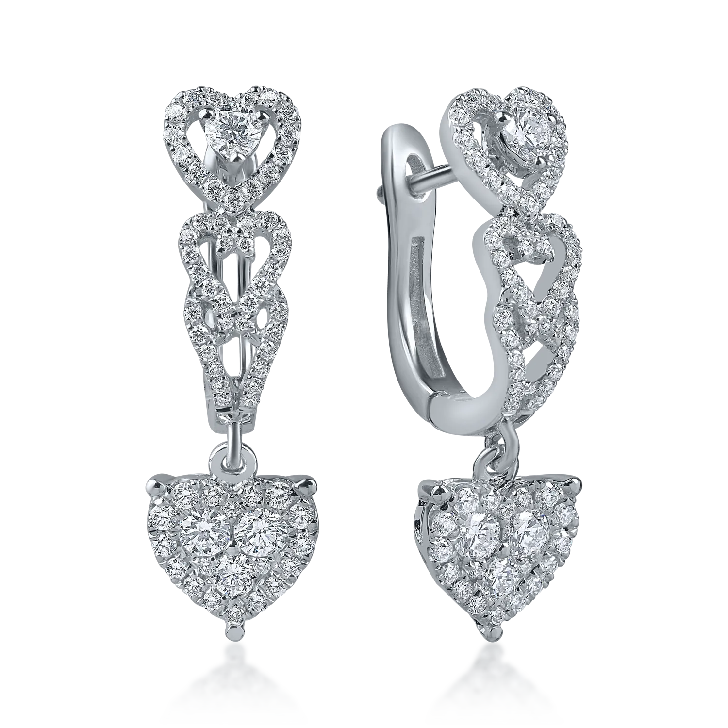 Teilor Cercei cu inimi din aur alb cu diamante de 0.6ct