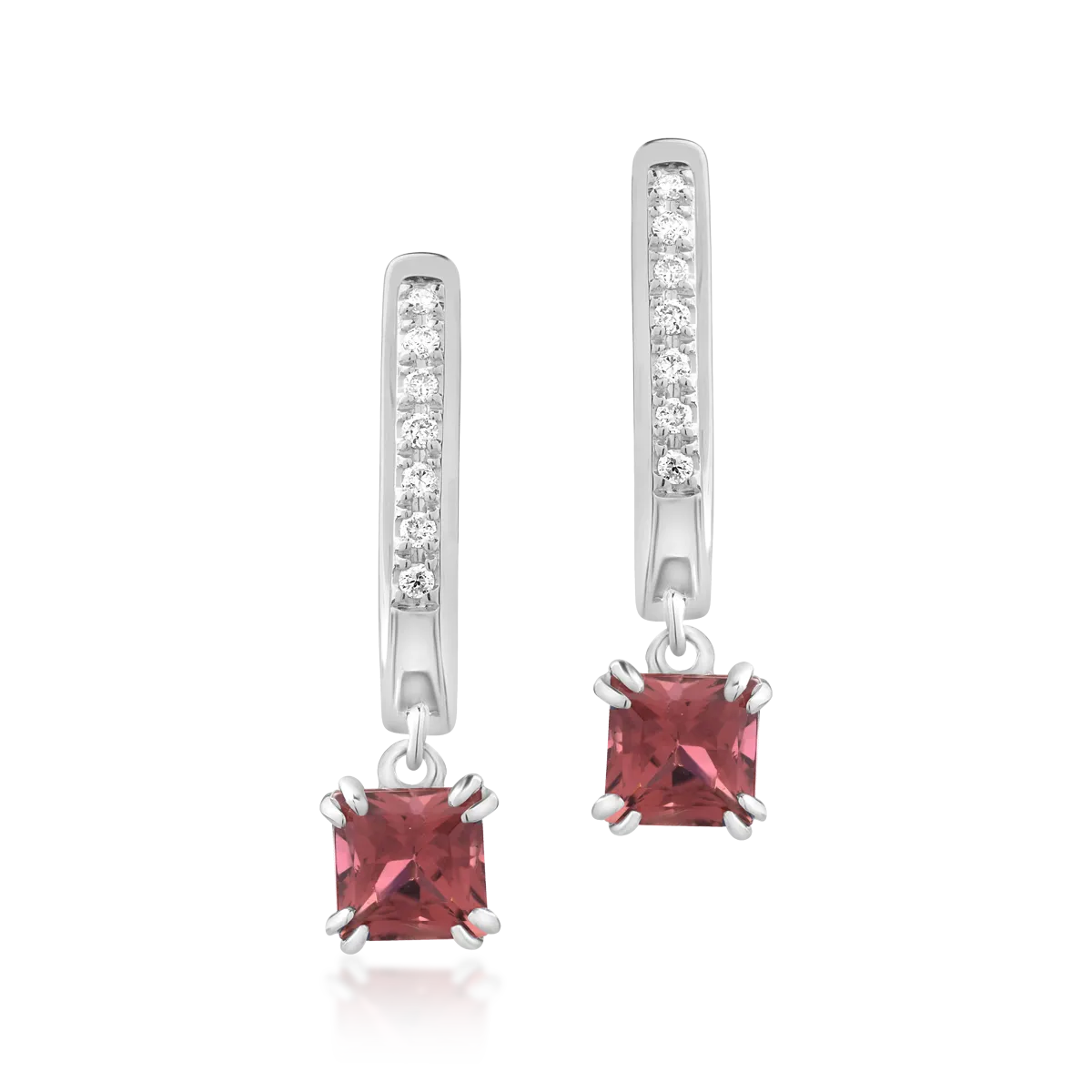 Cercei din aur alb cu turmaline de 0.7ct si diamante de 0.05ct