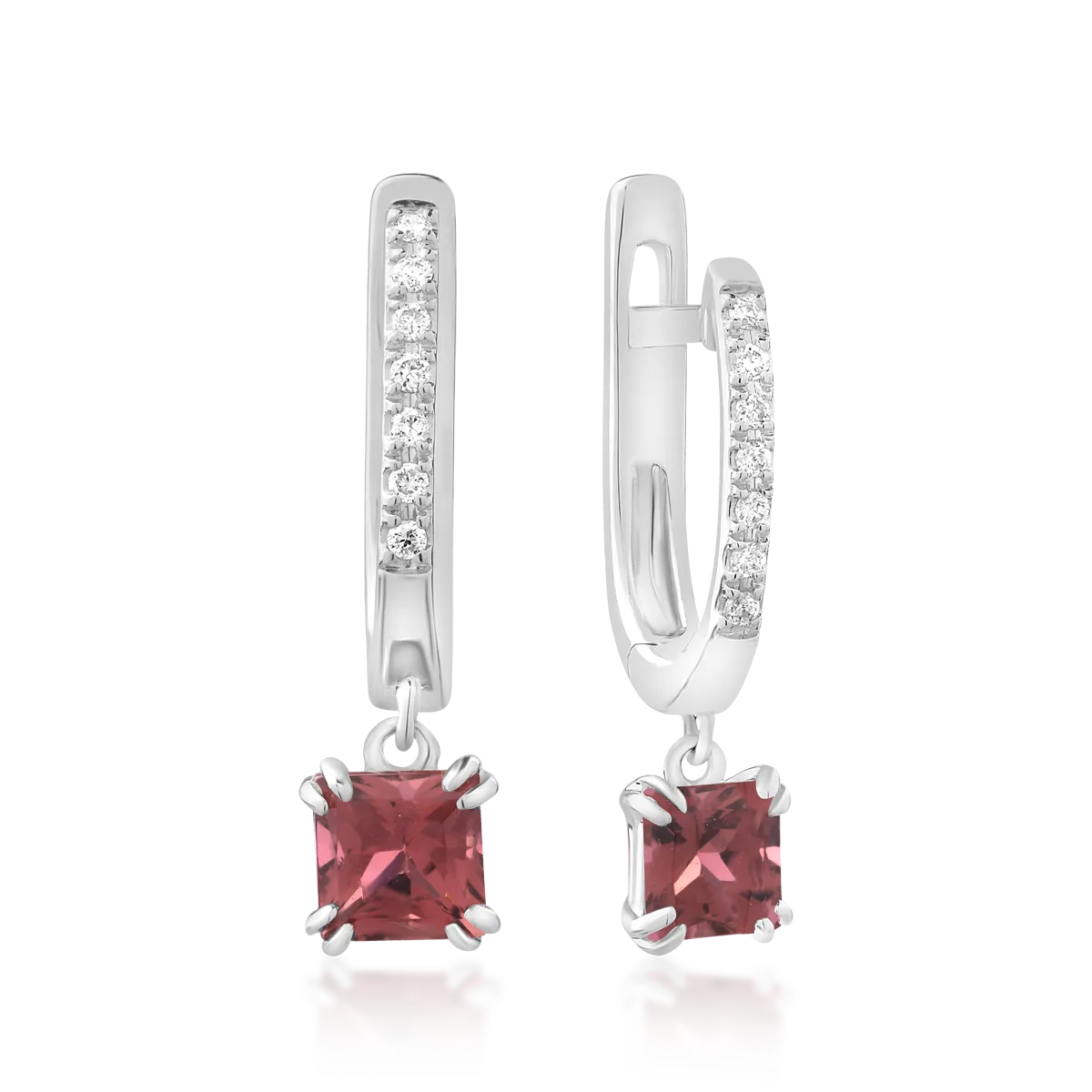 Обеци от бяло злато с турмалини 0.7кт и диаманти 0.05кт