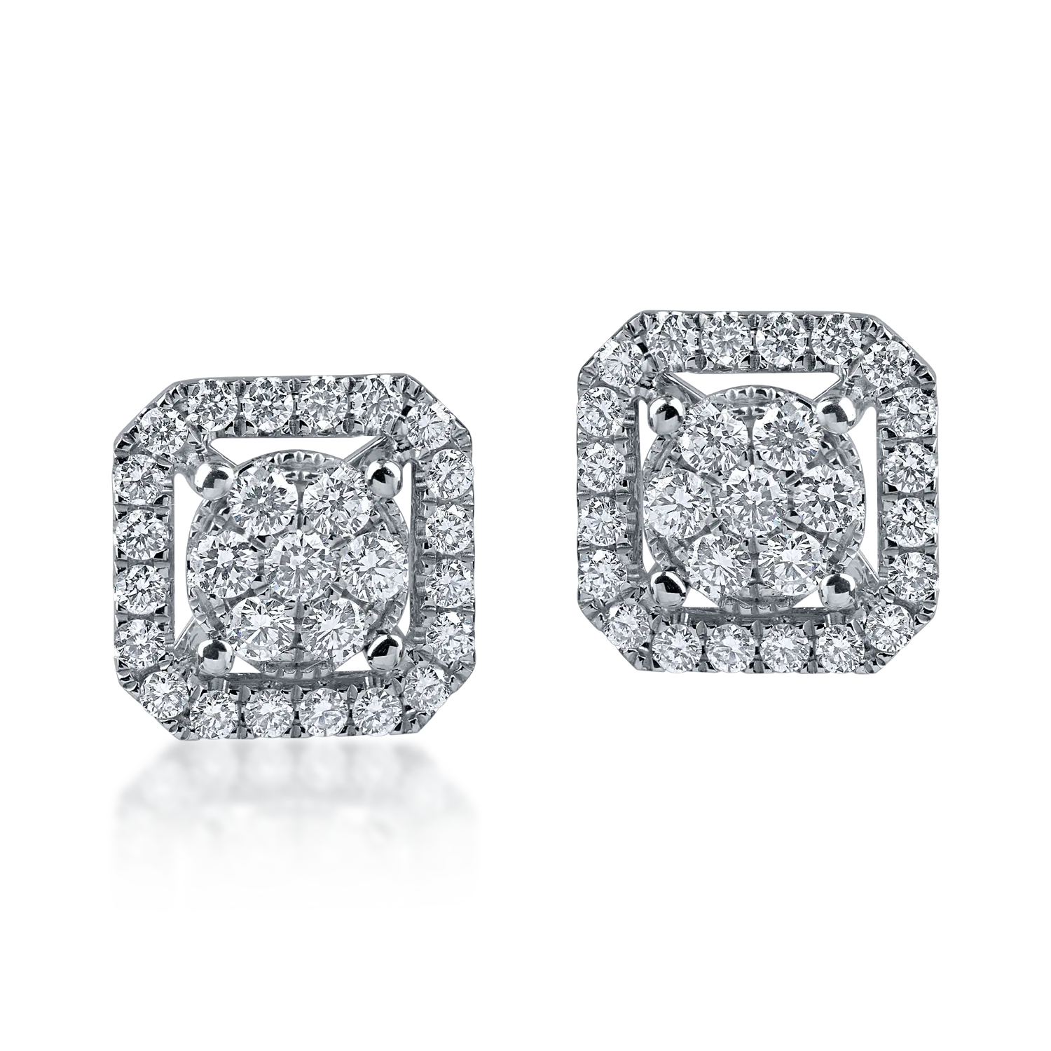 Kwadratowe kolczyki z białego złota z 0.5ct diamentami