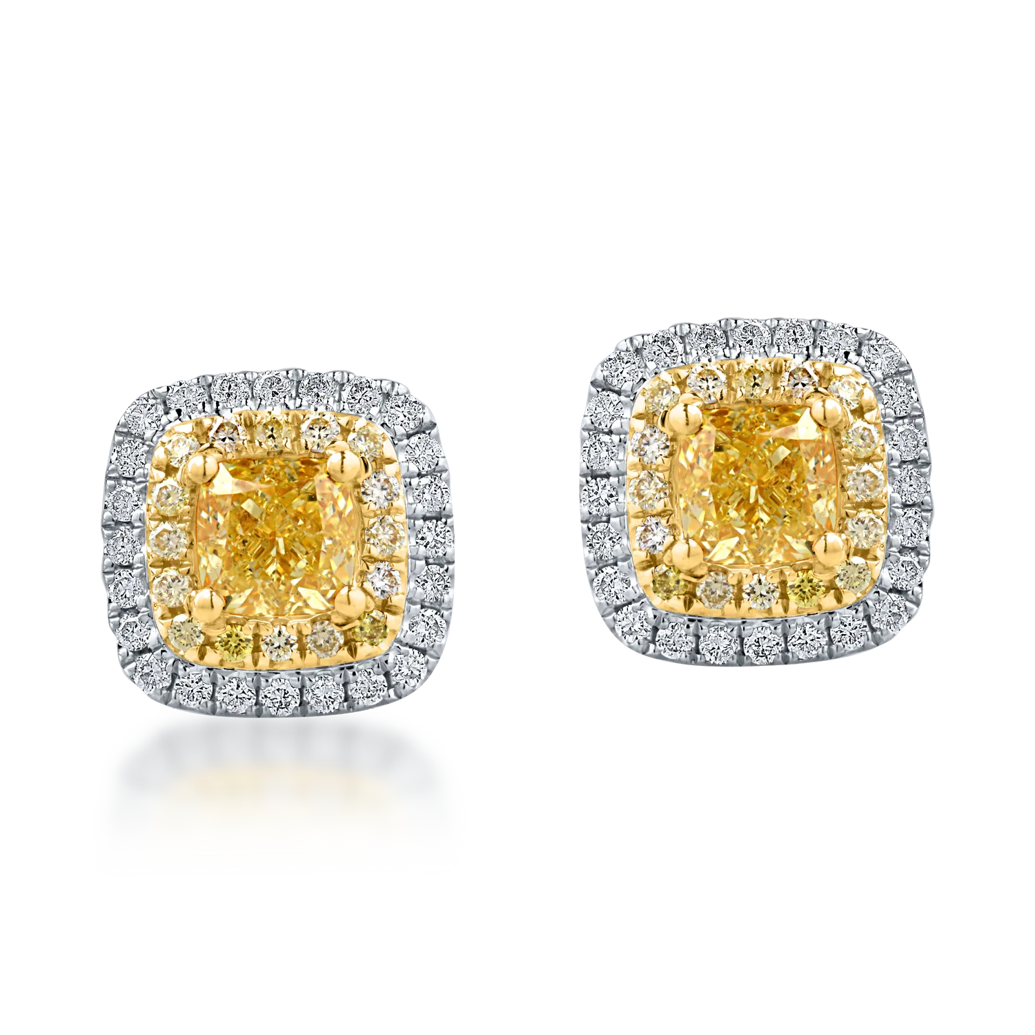 Yellow-white gold earrings with 1.39ct yellow and clear diamonds