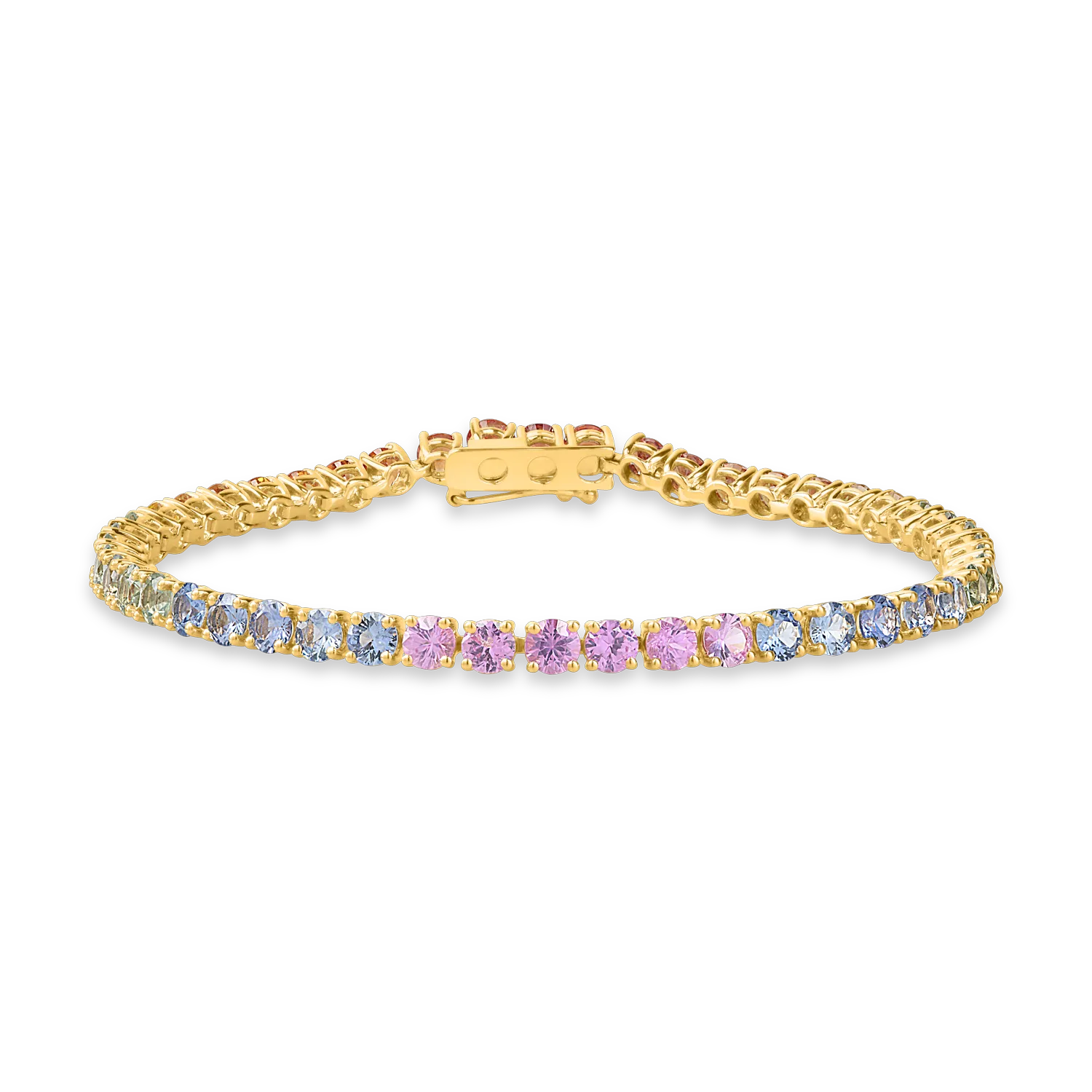 Bransoletka tenisowa z żółtego złota z wielobarwnymi szafirami o masie 16.39ct-183007
