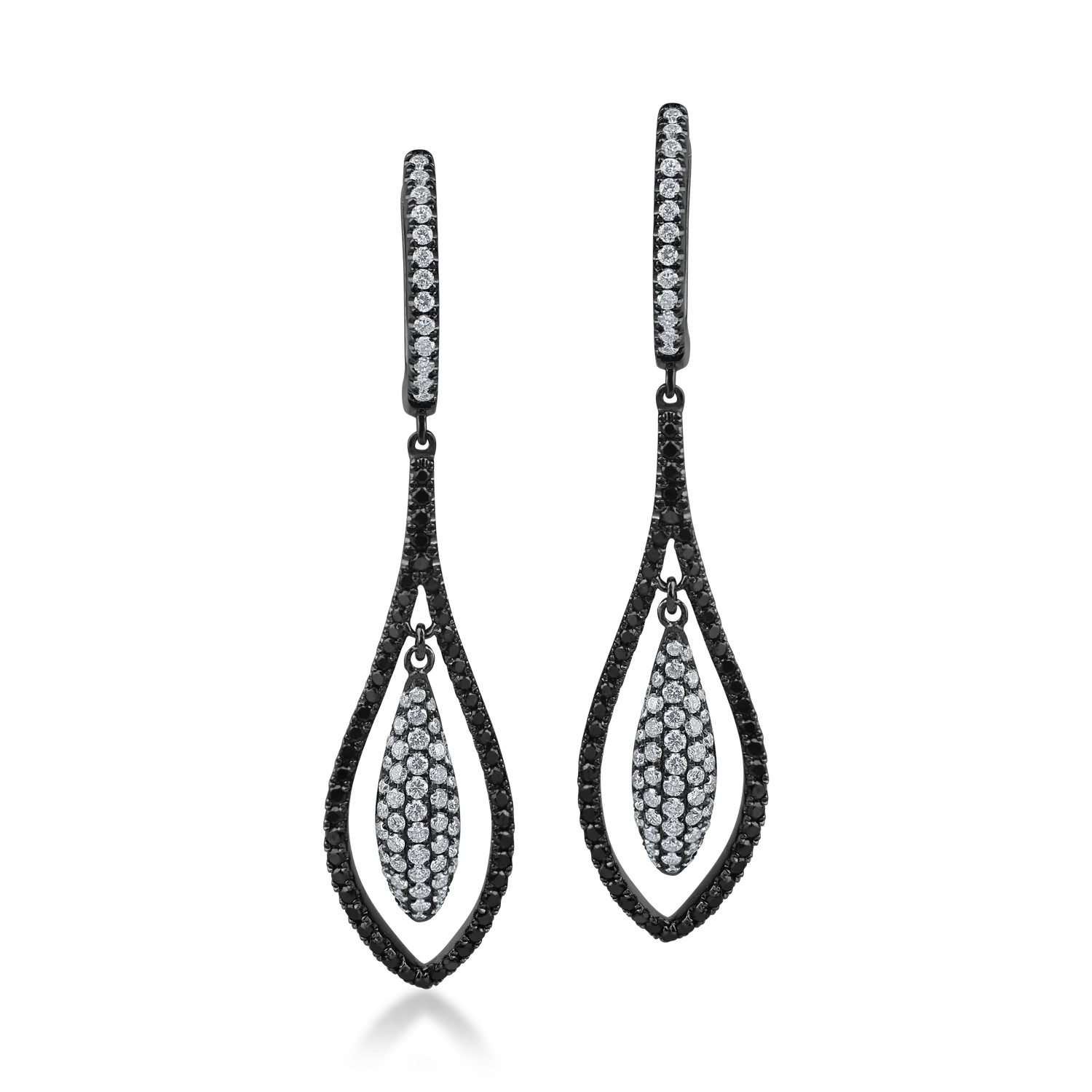Teilor Cercei lungi din aur alb negru cu diamante negre de 0.5ct si diamante incolore de 0.5ct