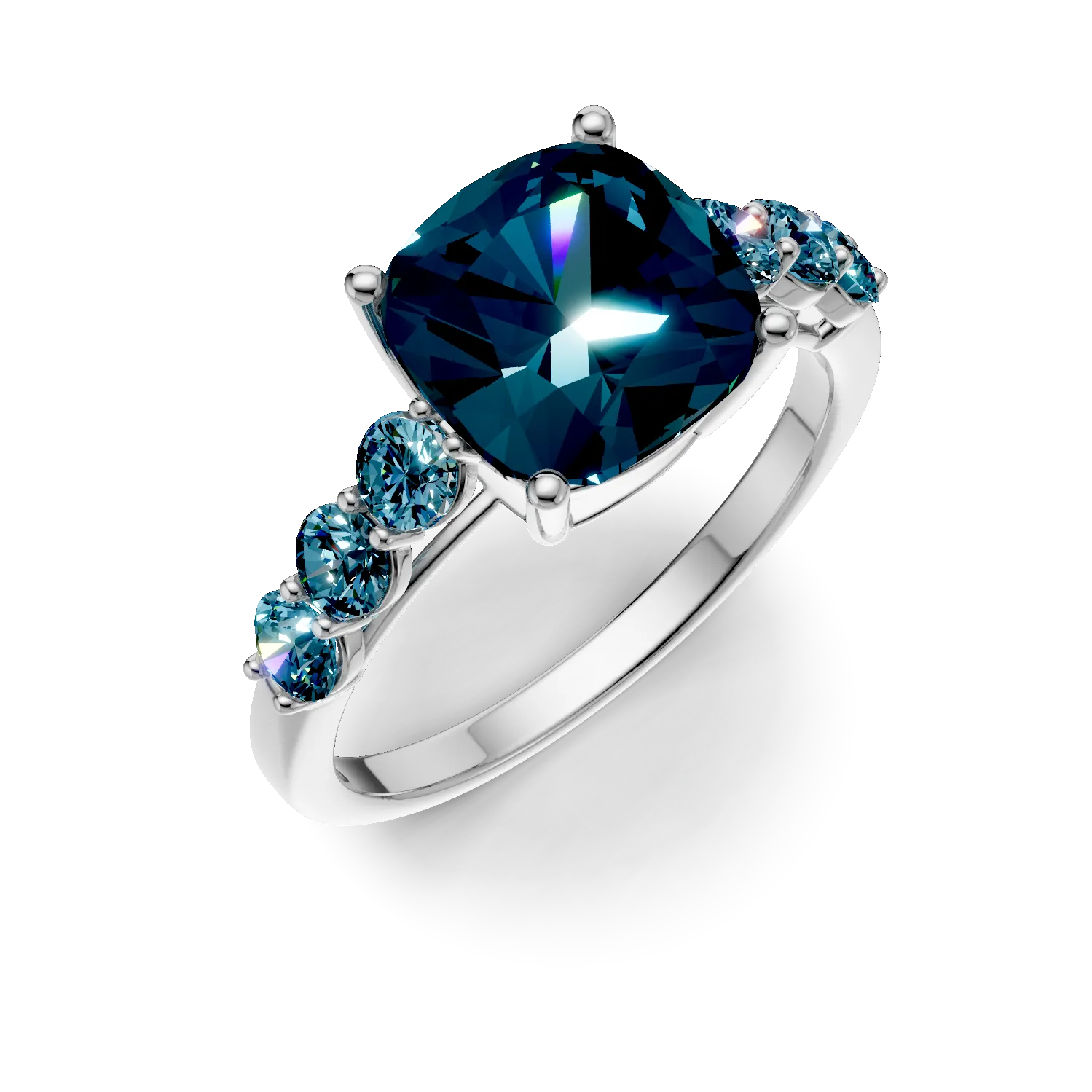 Teilor Inel geometric din aur alb cu topaze London blue cushion si rotunde de 4.1ct