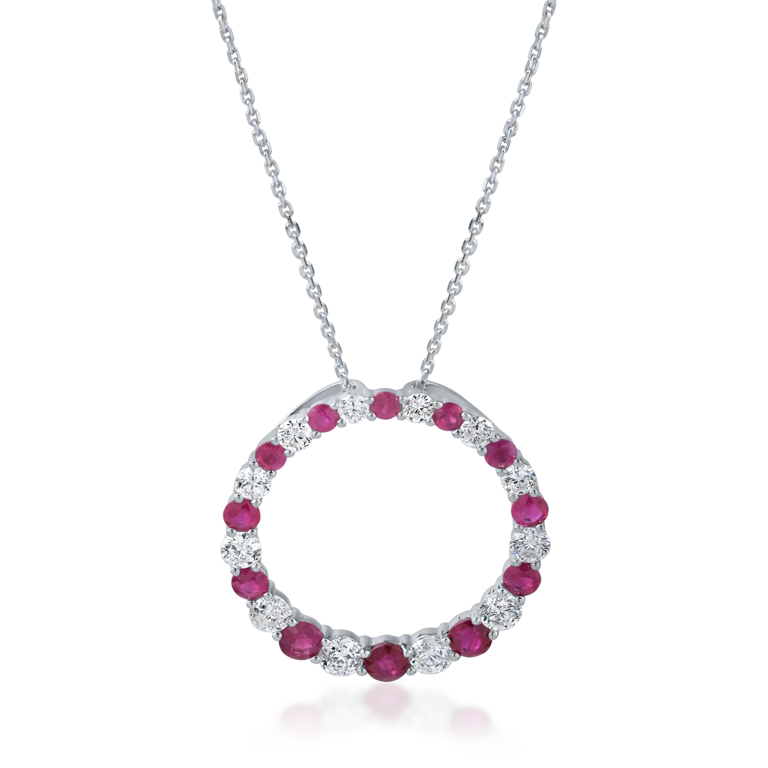 White gold chain with geometric pendant with 1.67ct rubies and 1.33ct diamonds