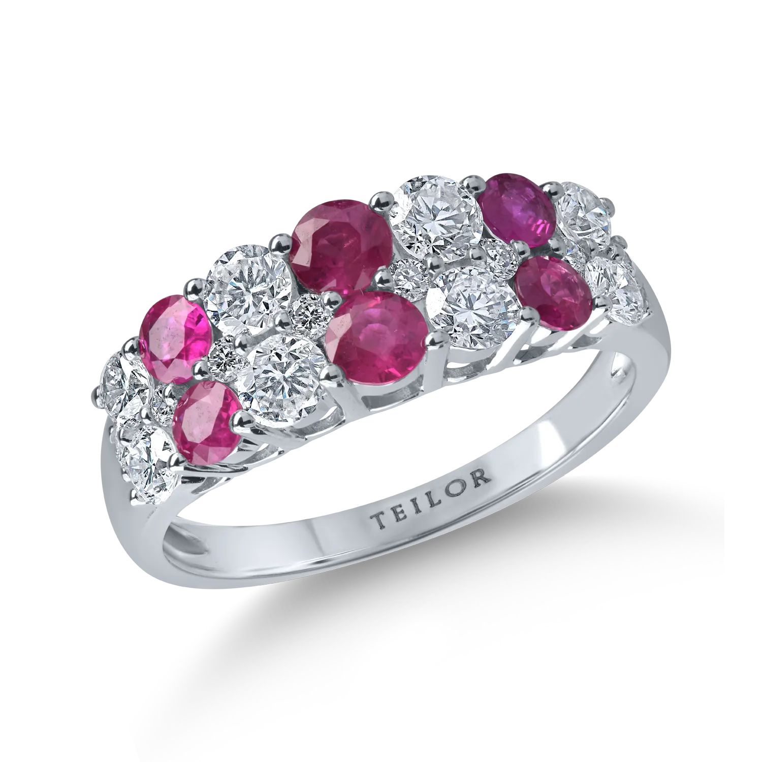 Teilor Inel din aur alb cu rubine de 0.9ct si diamante de 0.99ct