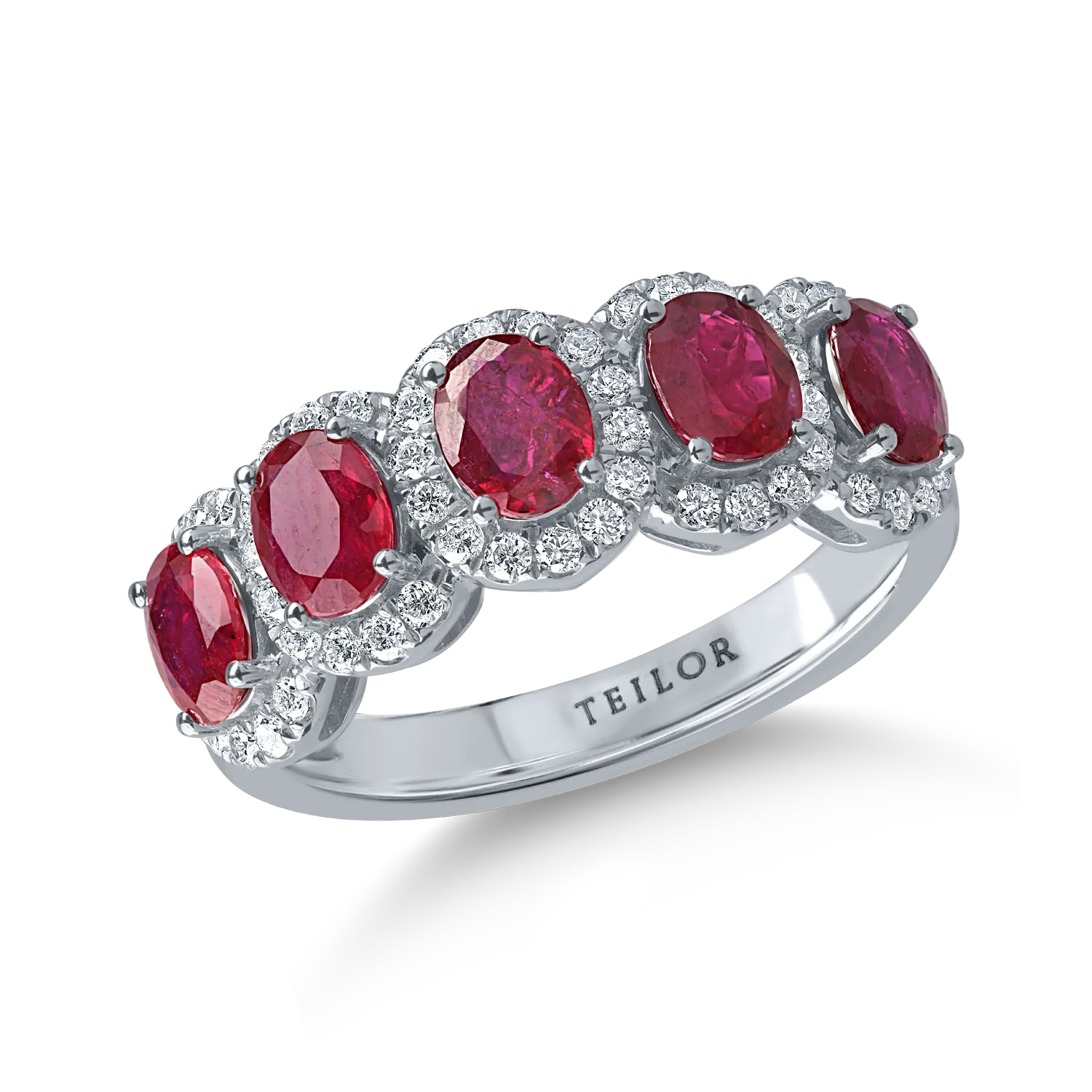 Teilor Inel din aur alb cu rubine ovale de 1.8ct si diamante de 0.4ct