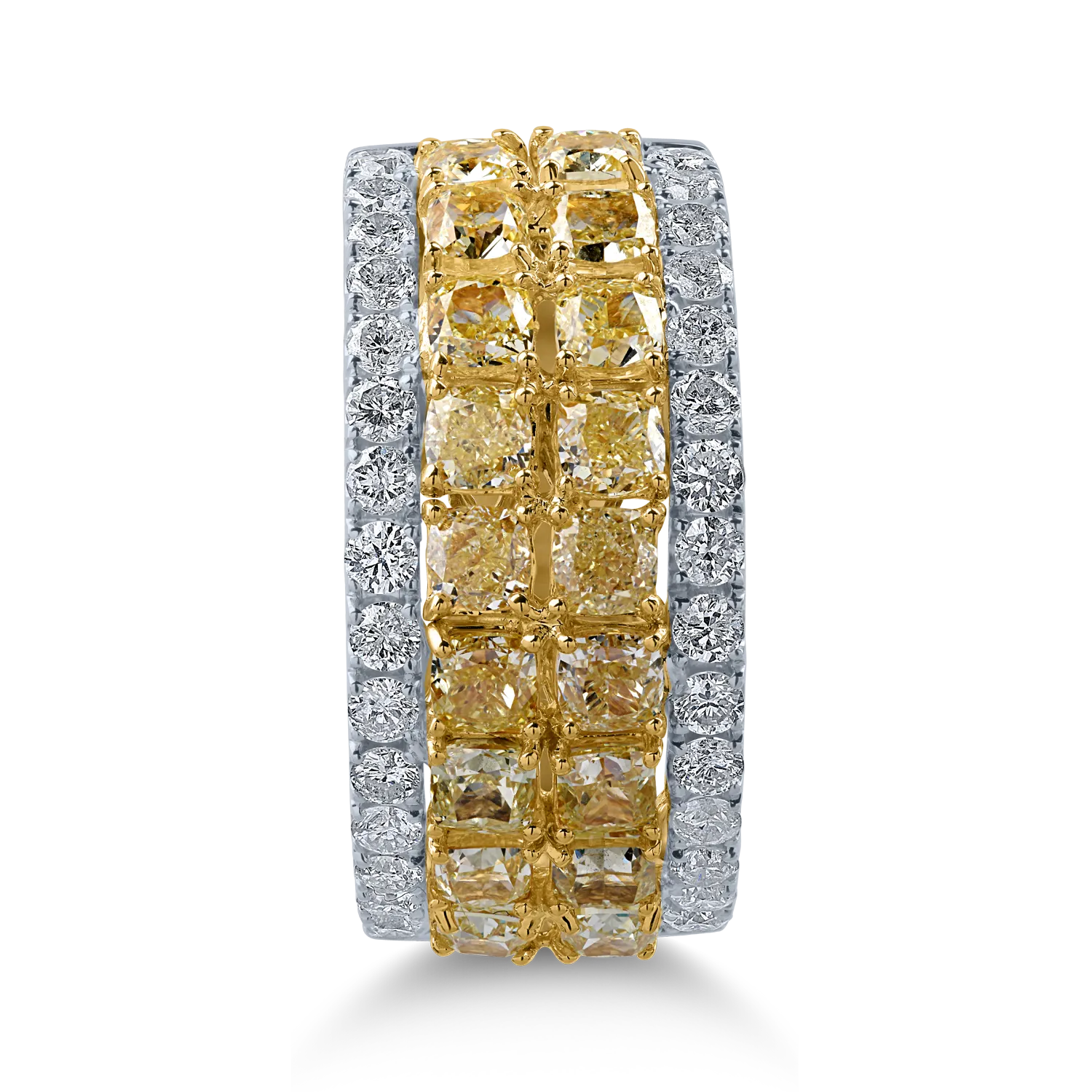 Yellow-white gold microsetting ring with 3.2ct yellow and clear diamonds