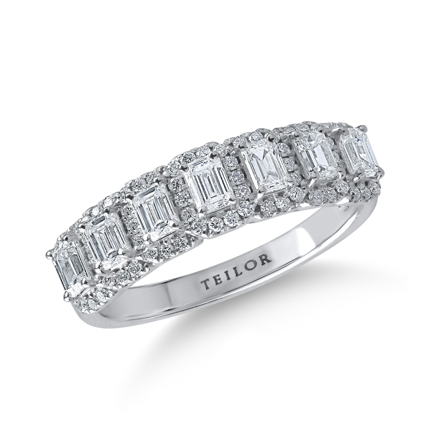Teilor Inel semi eternity din aur alb cu diamante emerald si rotunde de 1.07ct