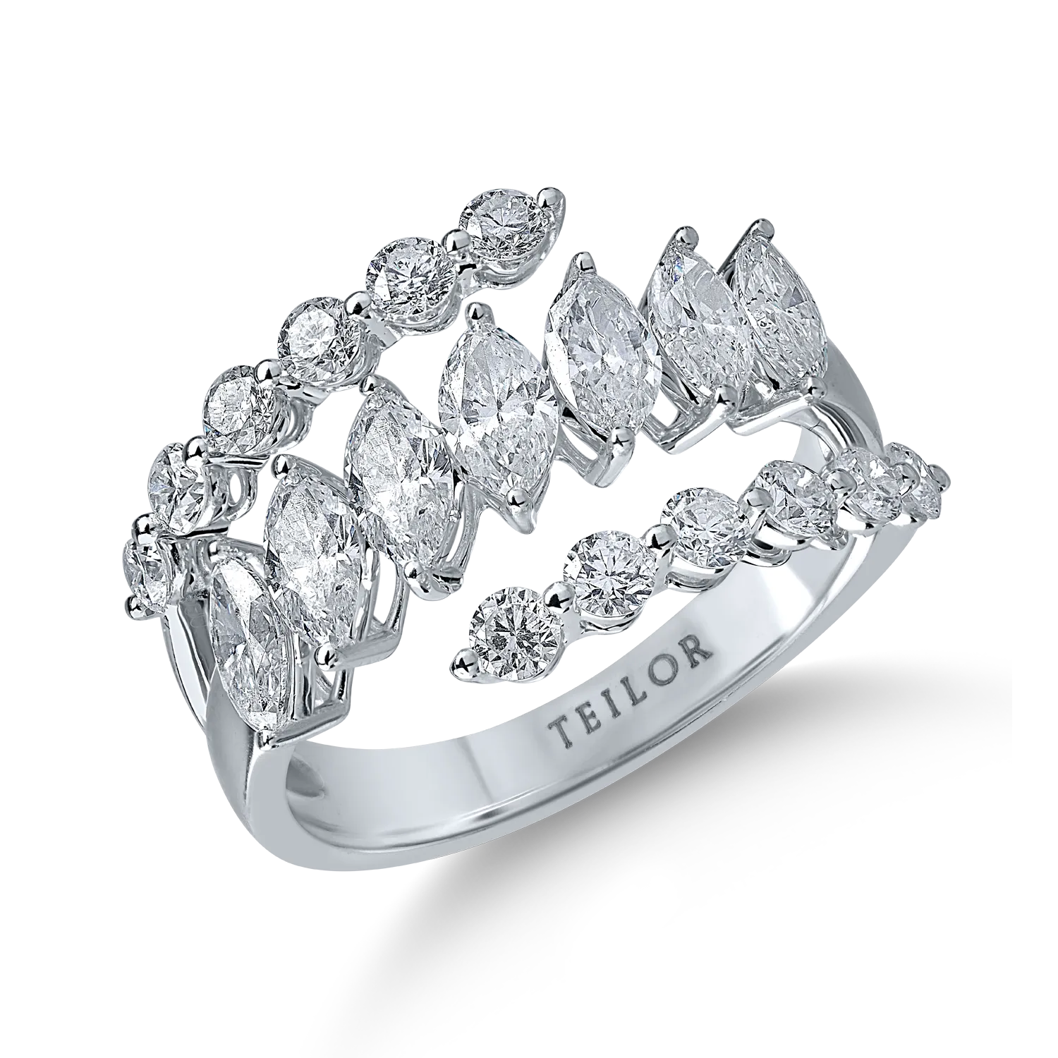 Teilor Inel geometric din aur alb cu diamante marquise si rotunde de 2.12ct
