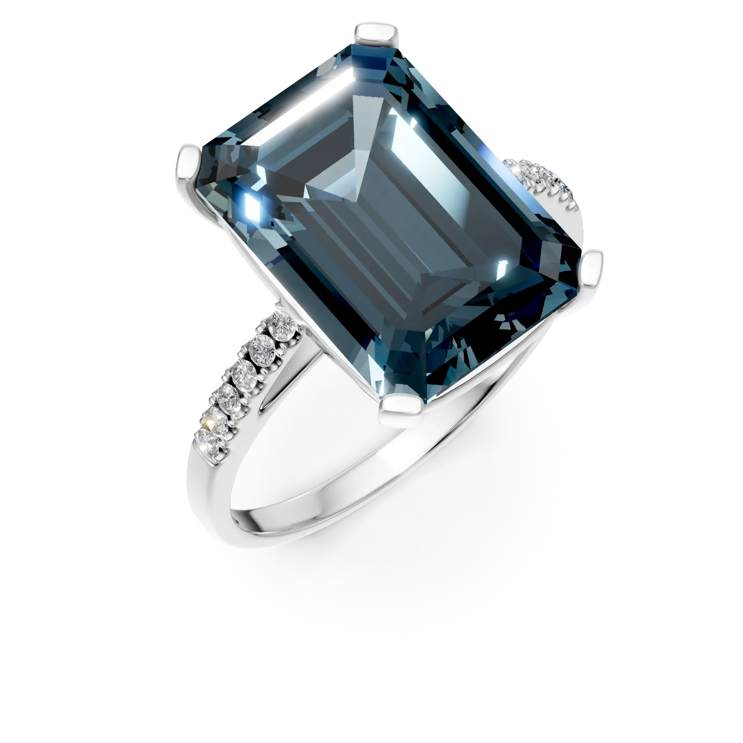 Inel din aur alb cu un topaz London blue octogonal de 8.46ct si diamante de 0.1ct