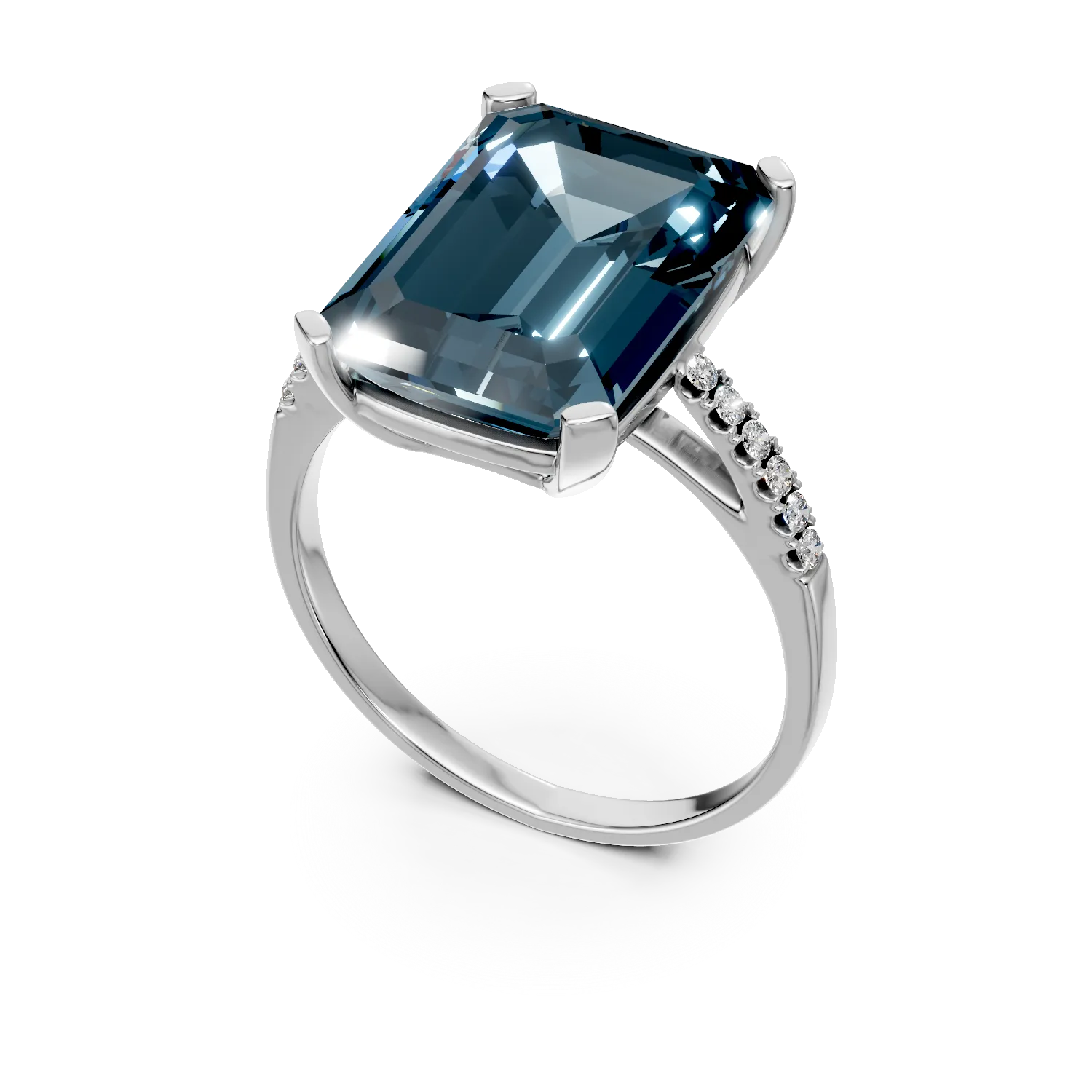 Fehérarany gyűrű 8.4ct londoni kék topázzal és 0.1ct gyémántokkal
