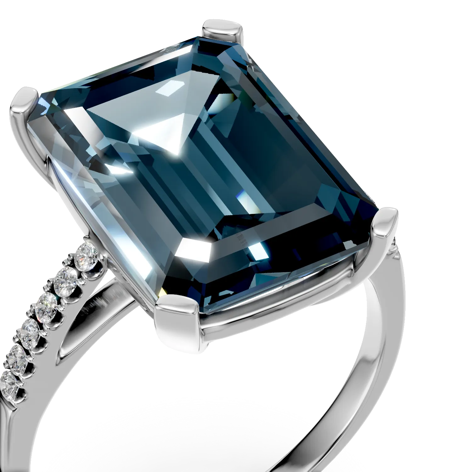 Fehérarany gyűrű 8.4ct londoni kék topázzal és 0.1ct gyémántokkal