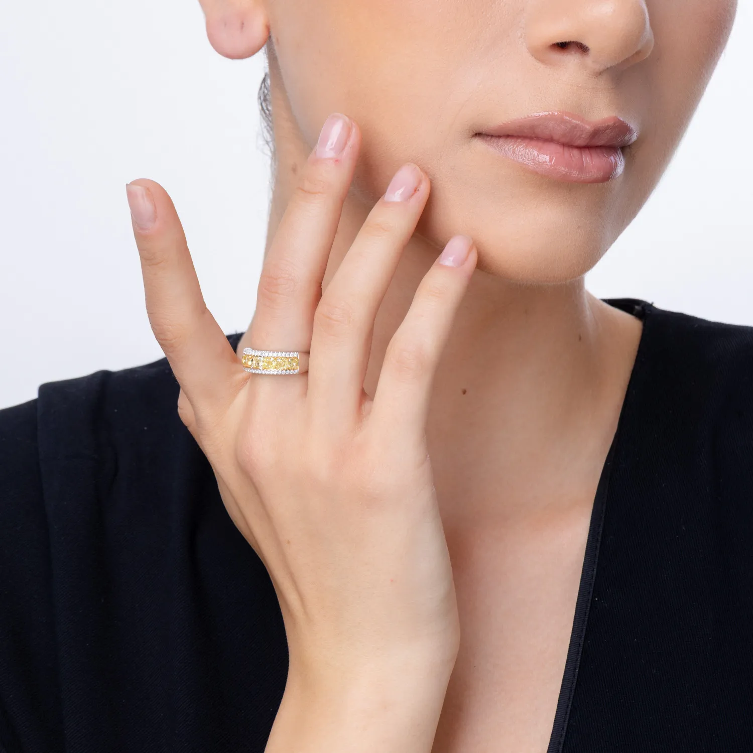Fehérarany gyűrű 2.2ct sárga és átlátszó gyémántokkal