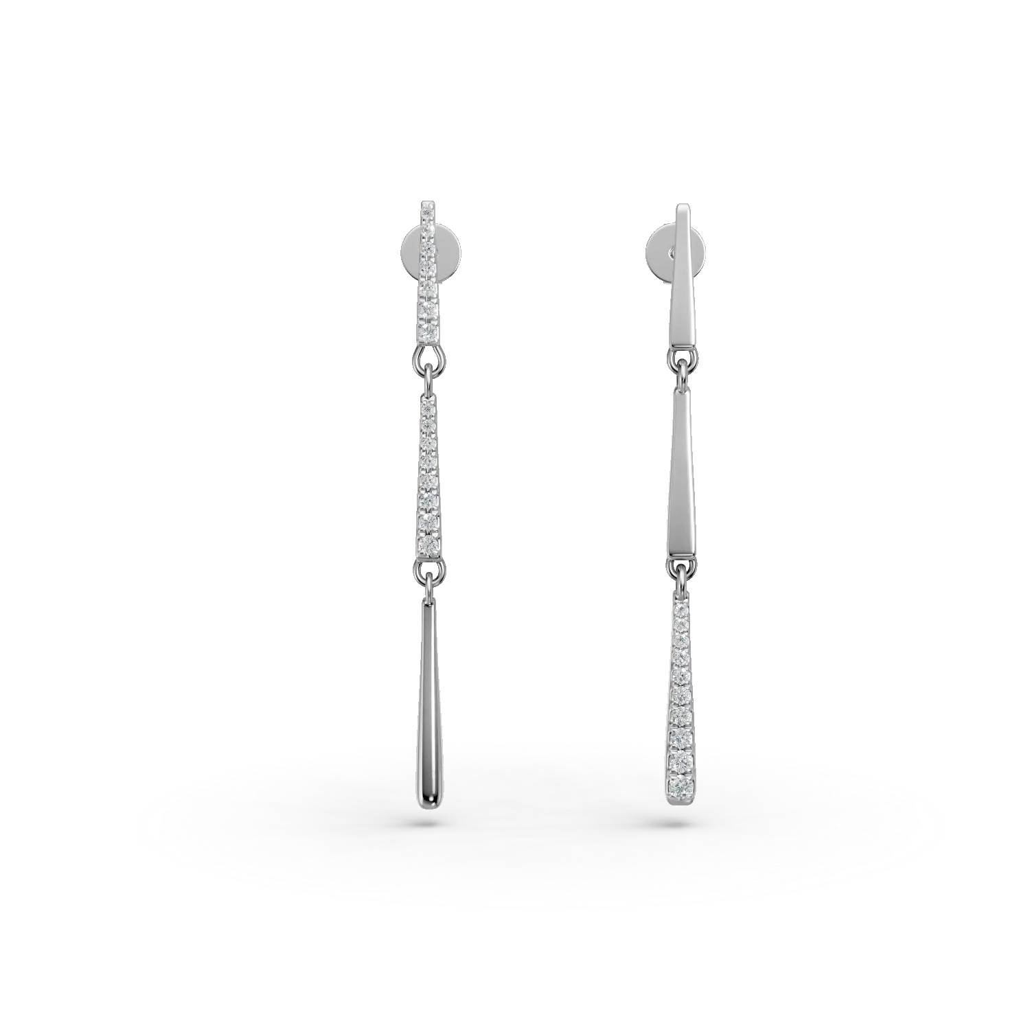 Cercei lungi din aur alb cu diamante de 0.06ct