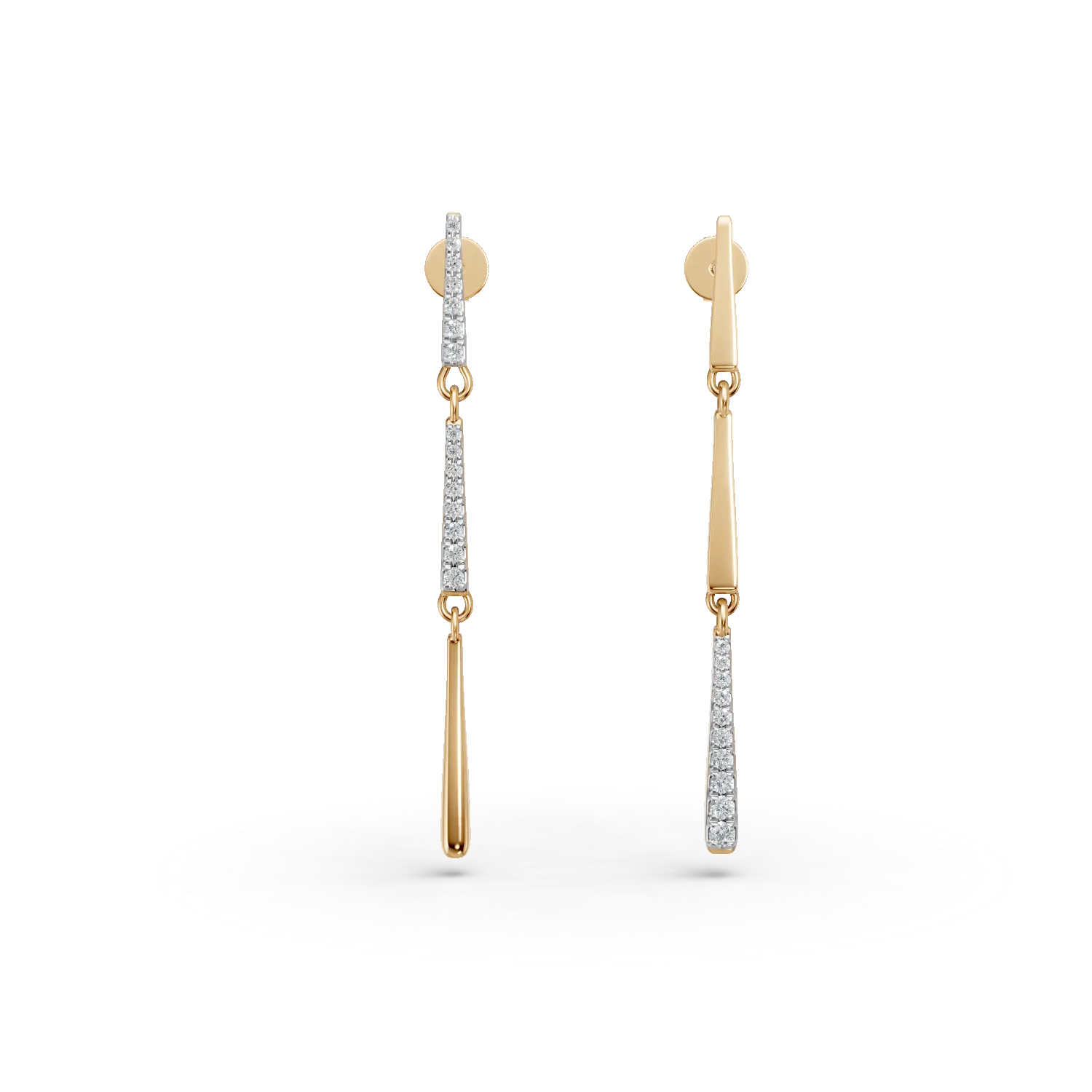 Yellow gold long earrings with 0.06ct diamonds-191257