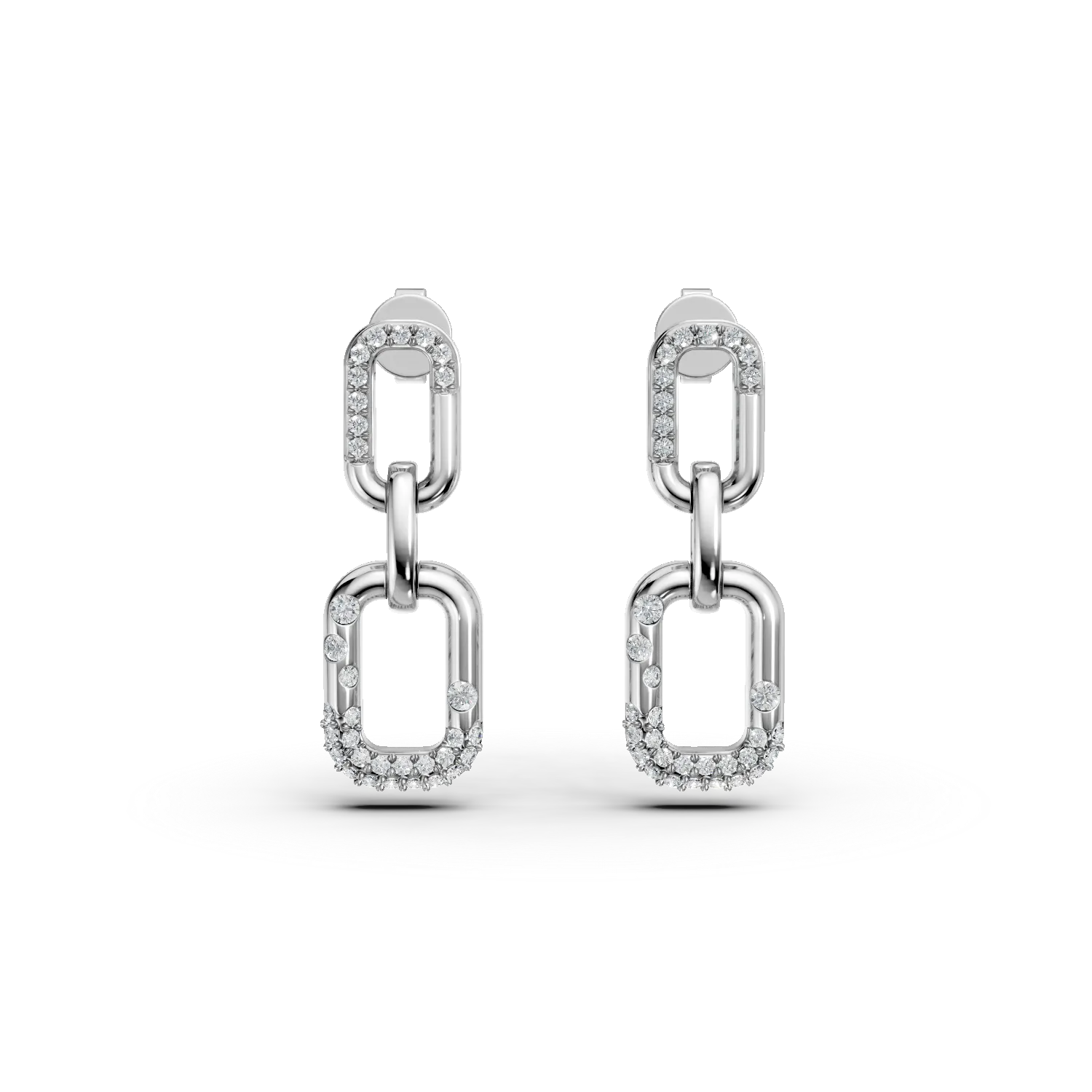 Cercei geometrici din aur alb cu diamante de 0.2ct