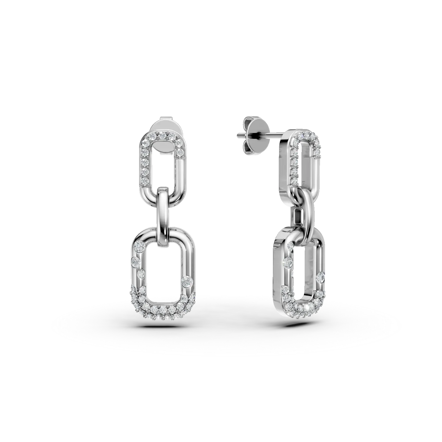 Cercei geometrici din aur alb cu diamante de 0.2ct