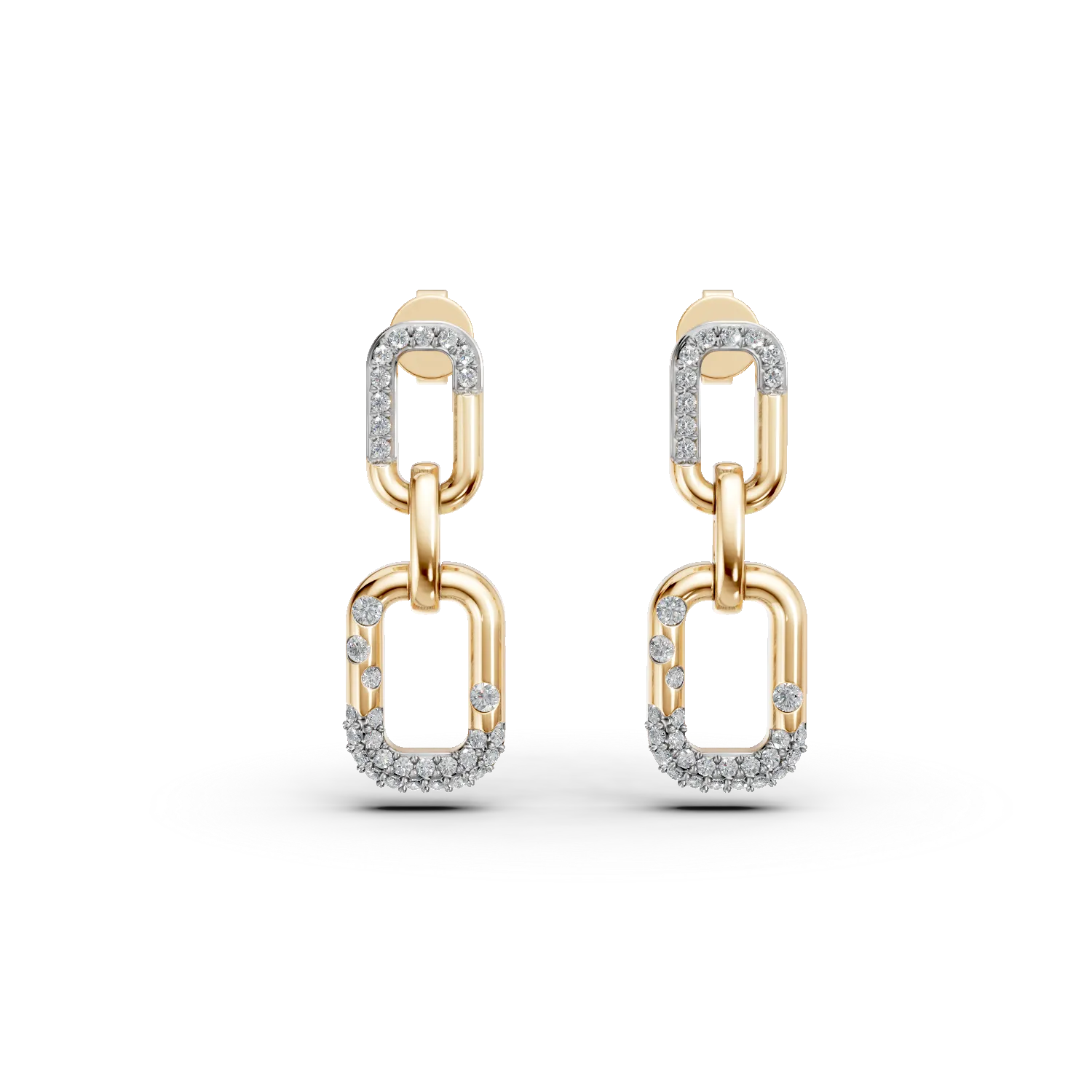 Geometryczne kolczyki z żółtego złota z diamentami o masie 0.2ct