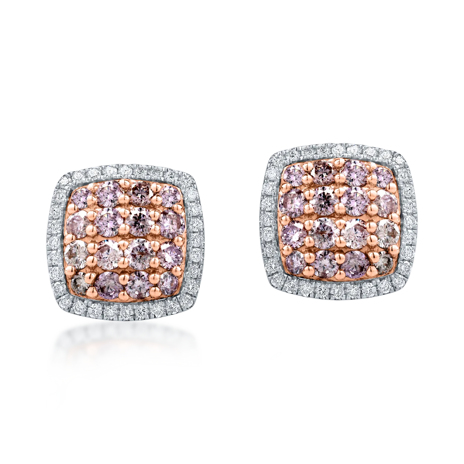 Fehér rózsa arany geometrikus fülbevaló 1.15 ct rózsaszín és átlátszó gyémántokkal