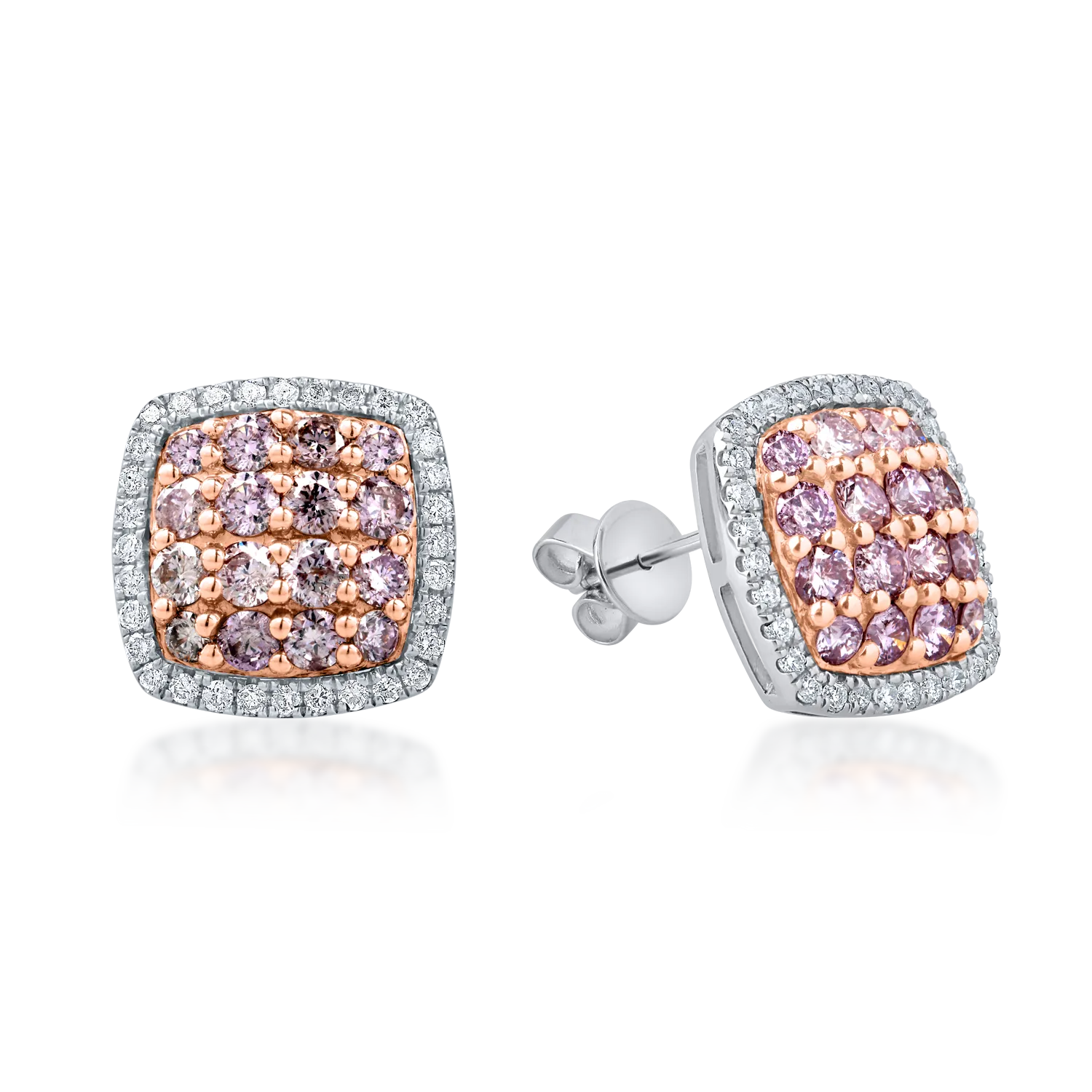 Fehér rózsa arany geometrikus fülbevaló 1.15 ct rózsaszín és átlátszó gyémántokkal