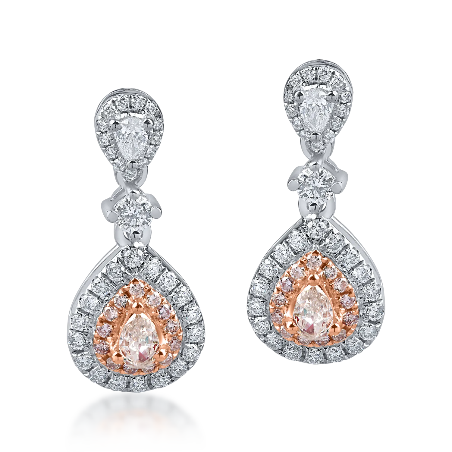 White-rose gold earrings with 0.9 ct pink and clear diamonds