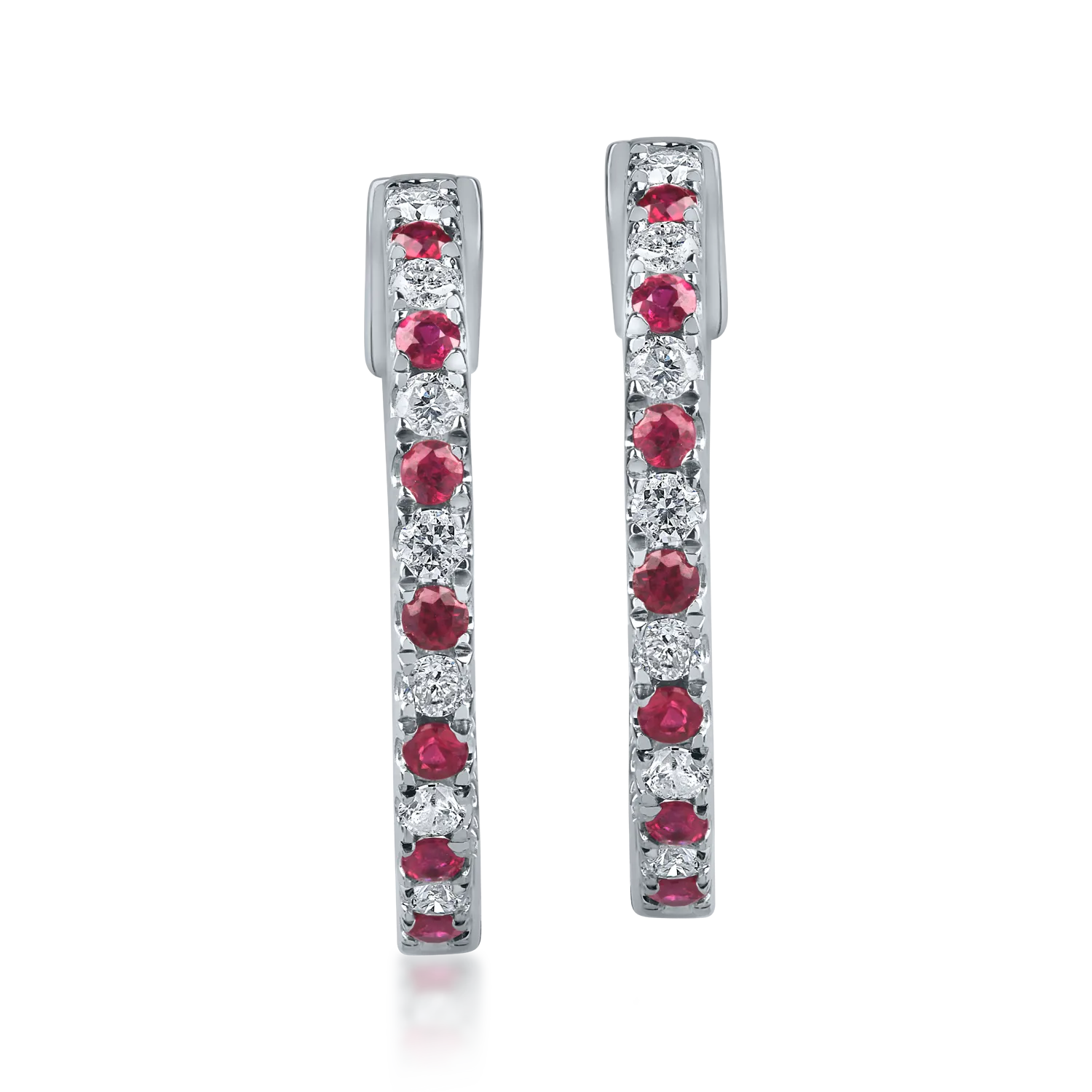 White gold minimalist earrings with 0.8ct rubies and 0.7ct diamonds