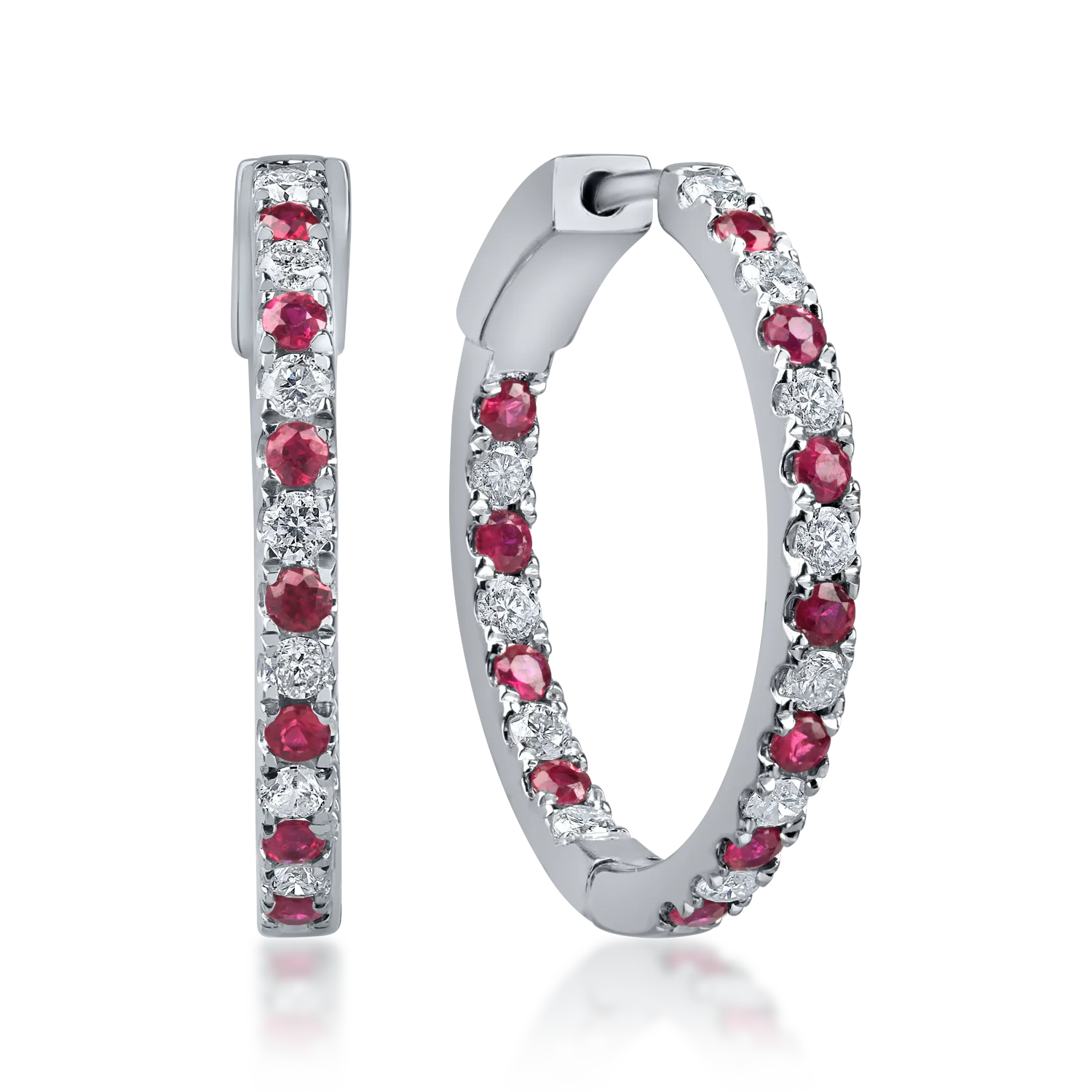 Teilor Cercei minimalisti din aur alb cu rubine de 0.8ct si diamante de 0.7ct