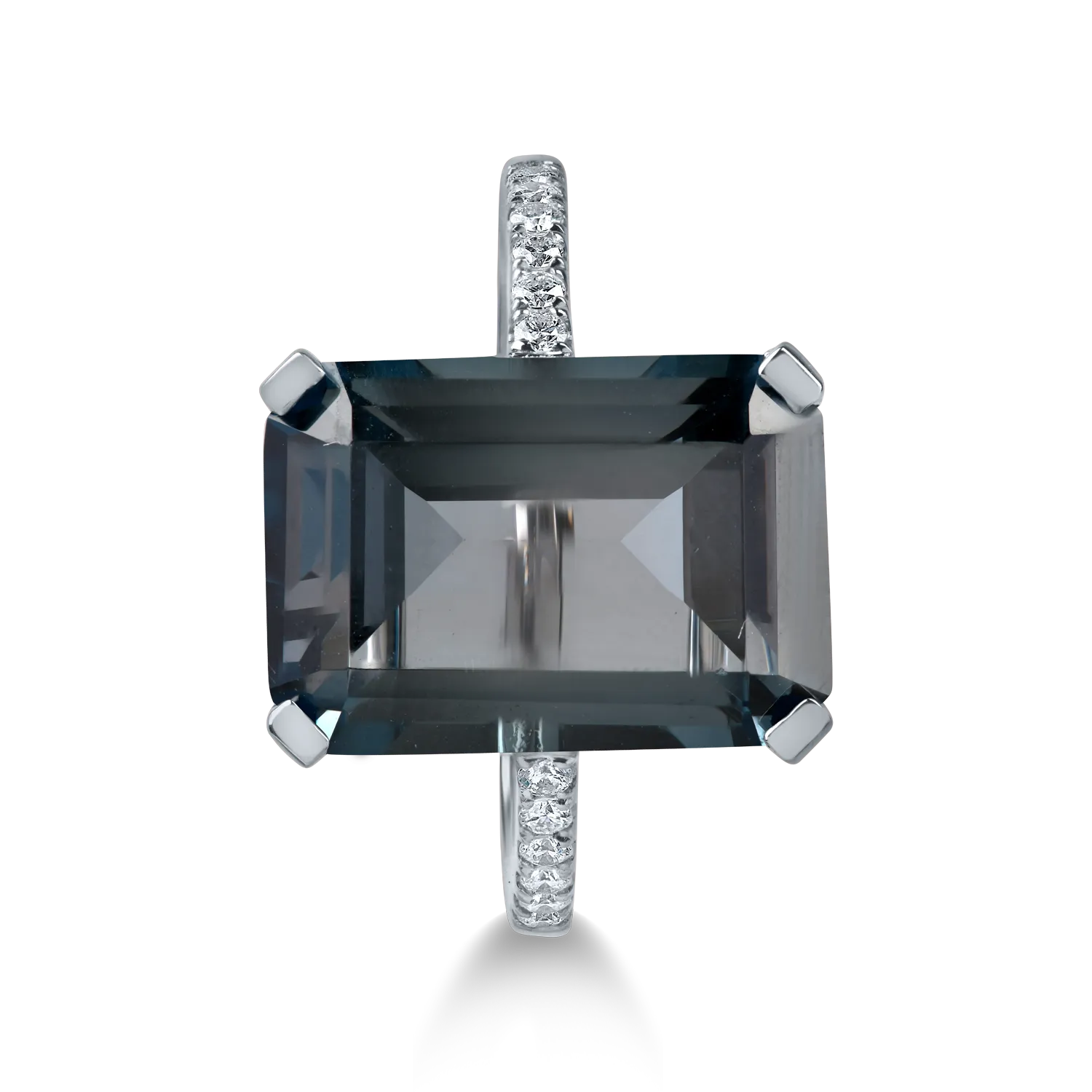 Inel din aur alb cu un topaz London blue octogonal de 7.9ct si diamante de 0.1ct