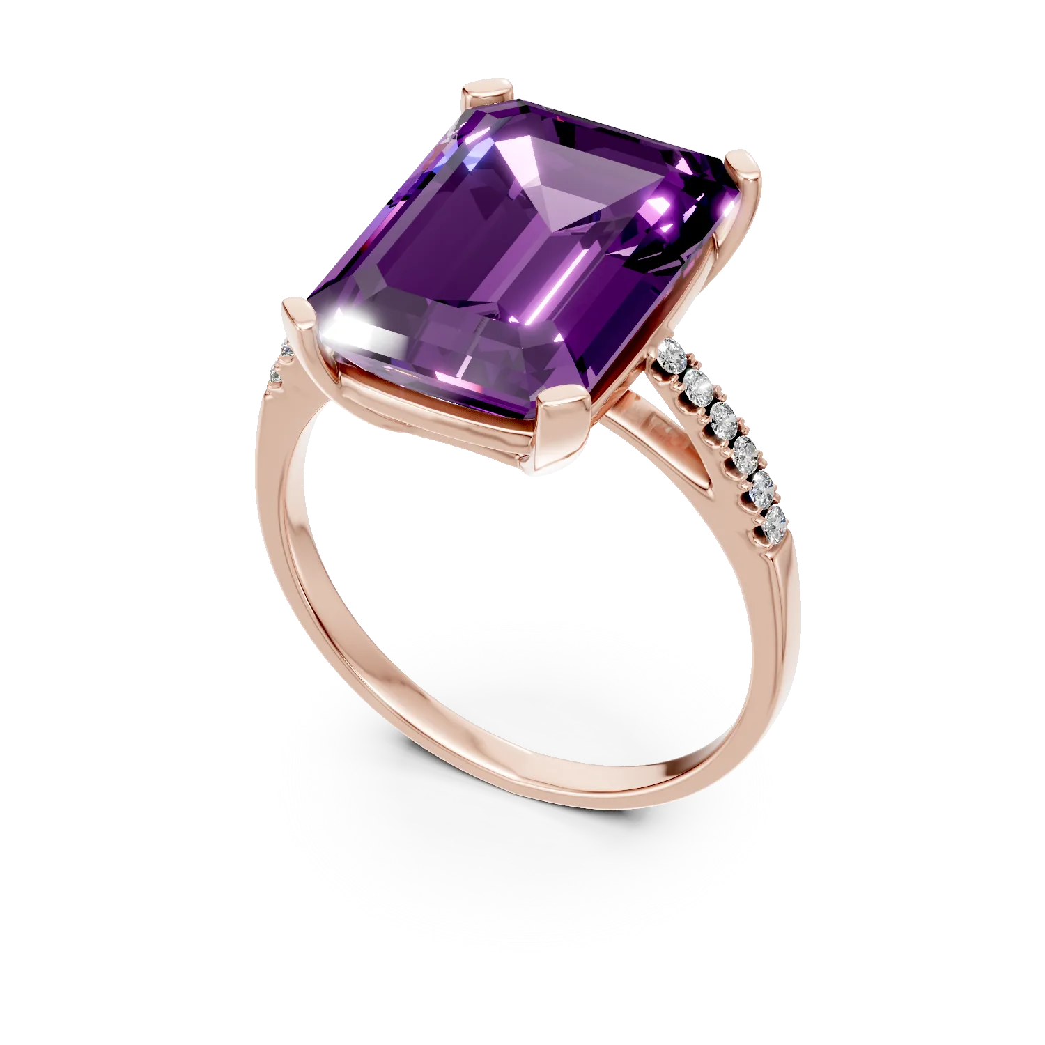 Rózsaarany gyűrű 7.1ct ametiszttel és 0.1ct gyémánttal